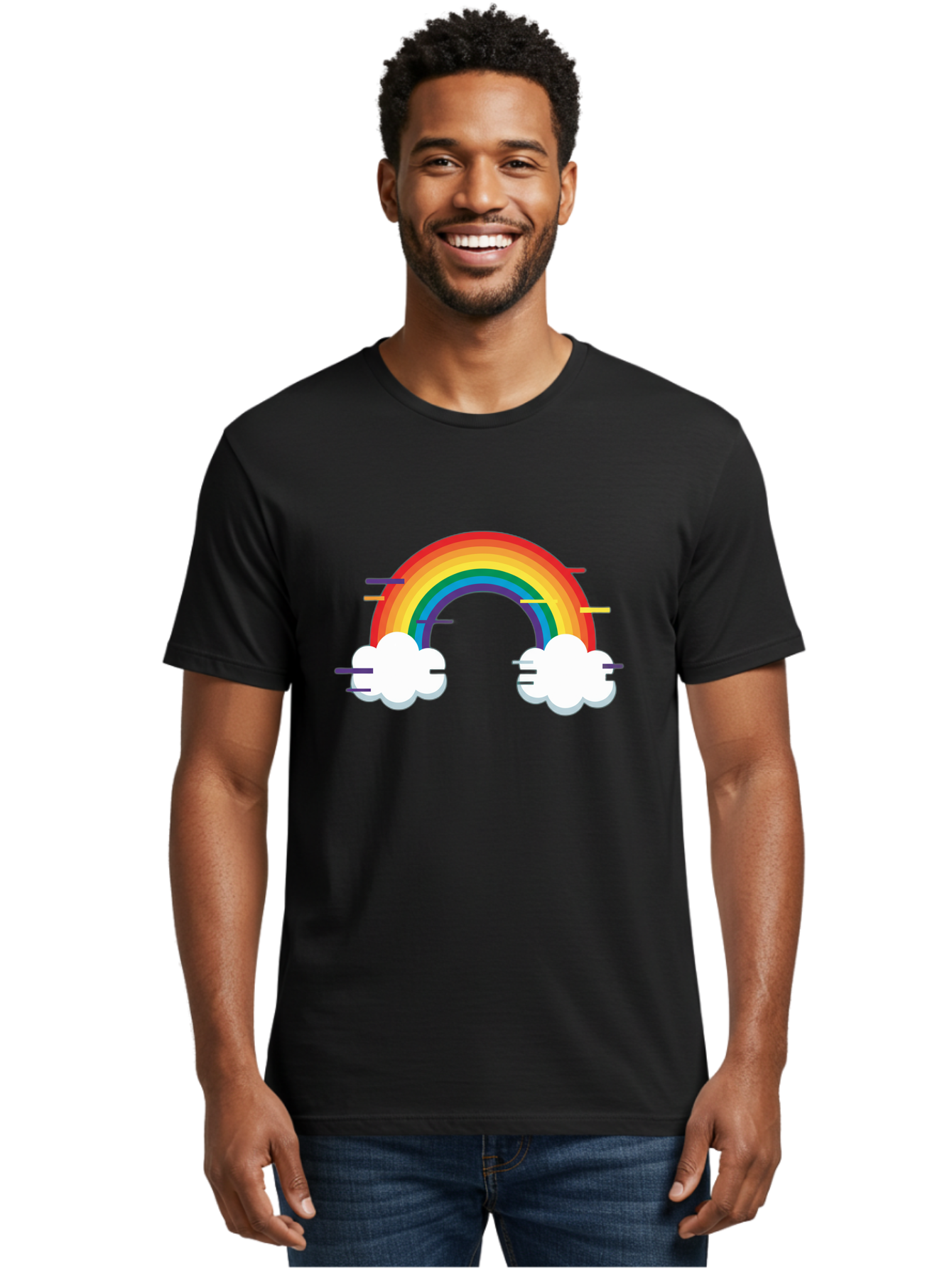 Rainbow-And-Clouds Men'S Graphic Tee, 100% Cotton, Comfortable Casual Summer Wear, Machine Washable, Vintage Camera, Old Camera, Antique Camera, Black Camera, Classic Photography, Photography Equipment, Nostalgic Device, Film Camera, Bai284