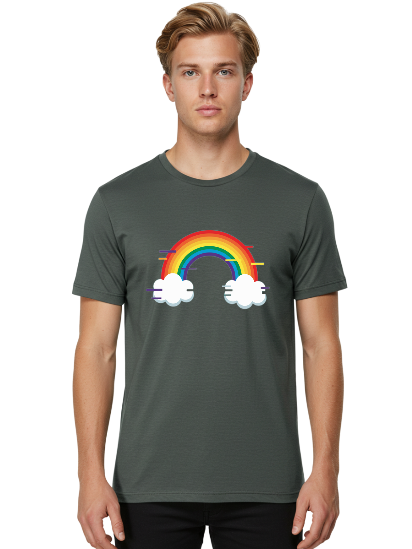 Rainbow-And-Clouds Men'S Graphic Tee, 100% Cotton, Comfortable Casual Summer Wear, Machine Washable, Vintage Camera, Old Camera, Antique Camera, Black Camera, Classic Photography, Photography Equipment, Nostalgic Device, Film Camera, Bai284