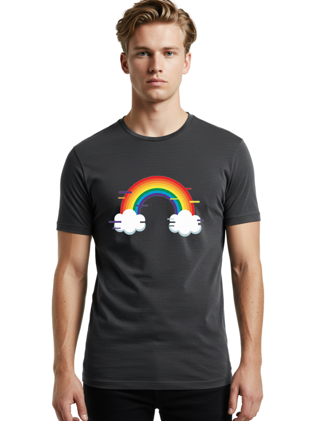 Rainbow-And-Clouds Men'S Graphic Tee, 100% Cotton, Comfortable Casual Summer Wear, Machine Washable, Vintage Camera, Old Camera, Antique Camera, Black Camera, Classic Photography, Photography Equipment, Nostalgic Device, Film Camera, Bai284