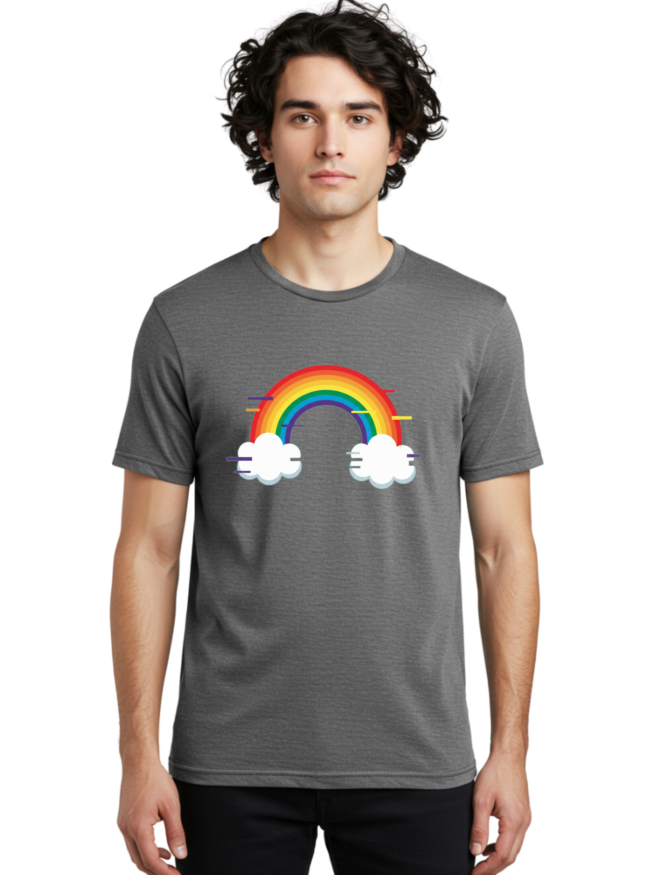 Rainbow-And-Clouds Men'S Graphic Tee, 100% Cotton, Comfortable Casual Summer Wear, Machine Washable, Vintage Camera, Old Camera, Antique Camera, Black Camera, Classic Photography, Photography Equipment, Nostalgic Device, Film Camera, Bai284