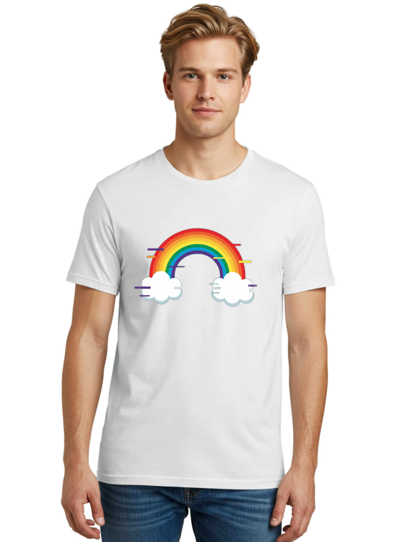 Rainbow-And-Clouds Men'S Graphic Tee, 100% Cotton, Comfortable Casual Summer Wear, Machine Washable, Vintage Camera, Old Camera, Antique Camera, Black Camera, Classic Photography, Photography Equipment, Nostalgic Device, Film Camera, Bai284