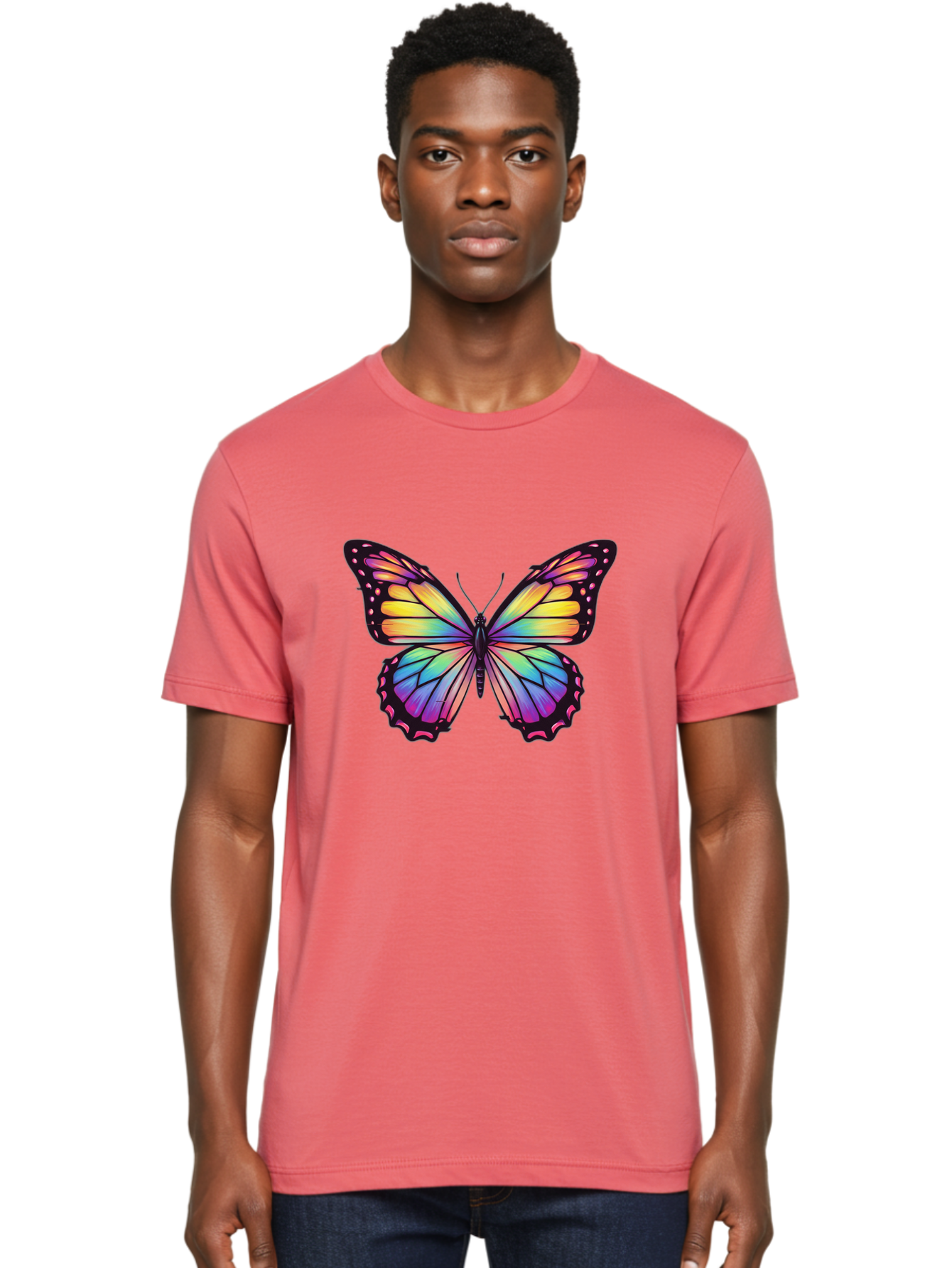 Rainbow-Butterfly-1 Men'S Graphic Tee, 100% Cotton, Comfortable Casual Summer Wear, Machine Washable, Vintage Camera, Old Camera, Antique Camera, Black Camera, Classic Photography, Photography Equipment, Nostalgic Device, Film Camera, Bai286