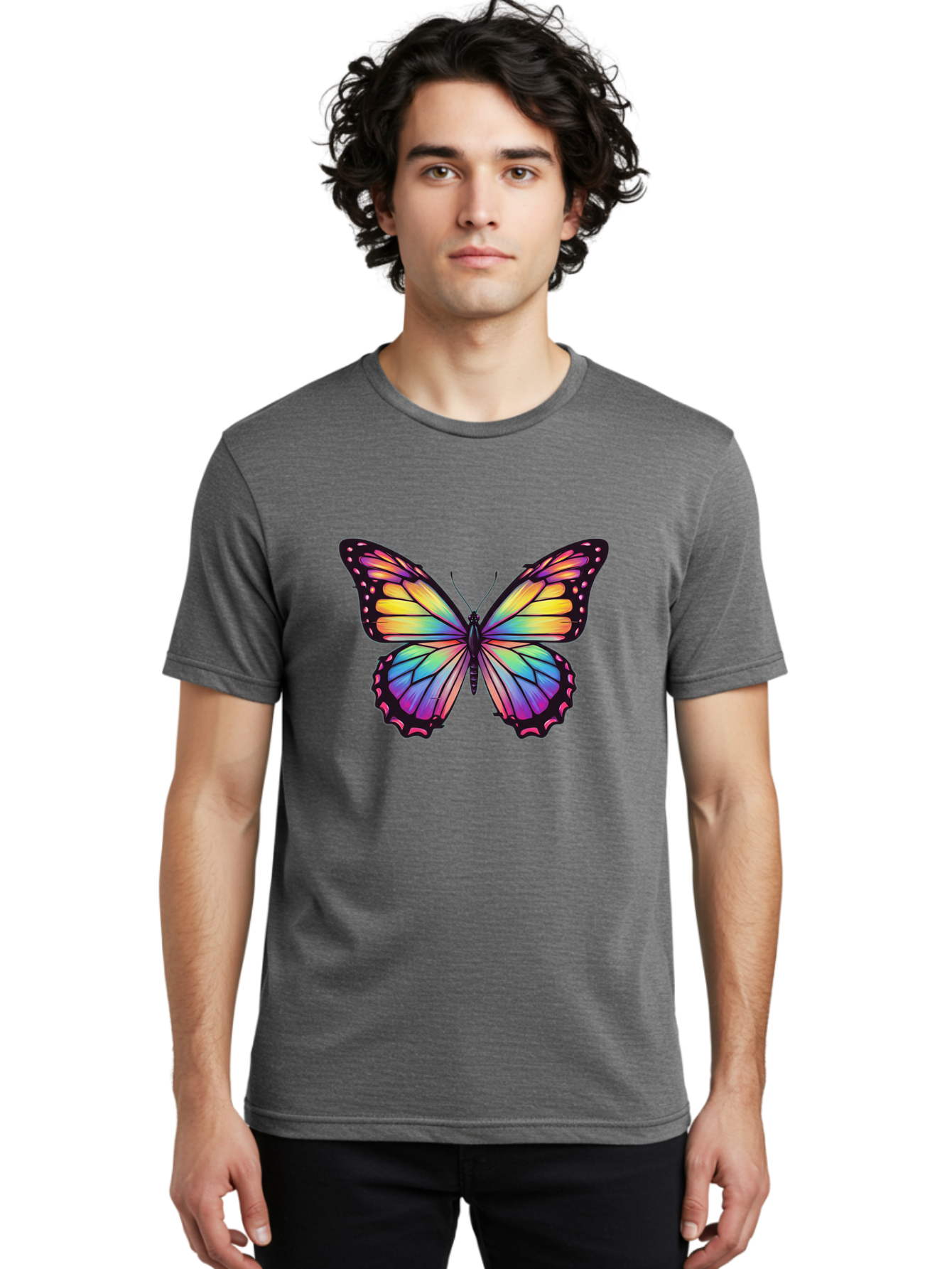Rainbow-Butterfly-1 Men'S Graphic Tee, 100% Cotton, Comfortable Casual Summer Wear, Machine Washable, Vintage Camera, Old Camera, Antique Camera, Black Camera, Classic Photography, Photography Equipment, Nostalgic Device, Film Camera, Bai286