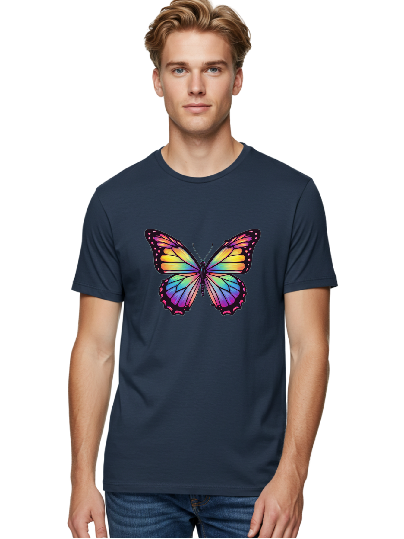 Rainbow-Butterfly-1 Men'S Graphic Tee, 100% Cotton, Comfortable Casual Summer Wear, Machine Washable, Vintage Camera, Old Camera, Antique Camera, Black Camera, Classic Photography, Photography Equipment, Nostalgic Device, Film Camera, Bai286