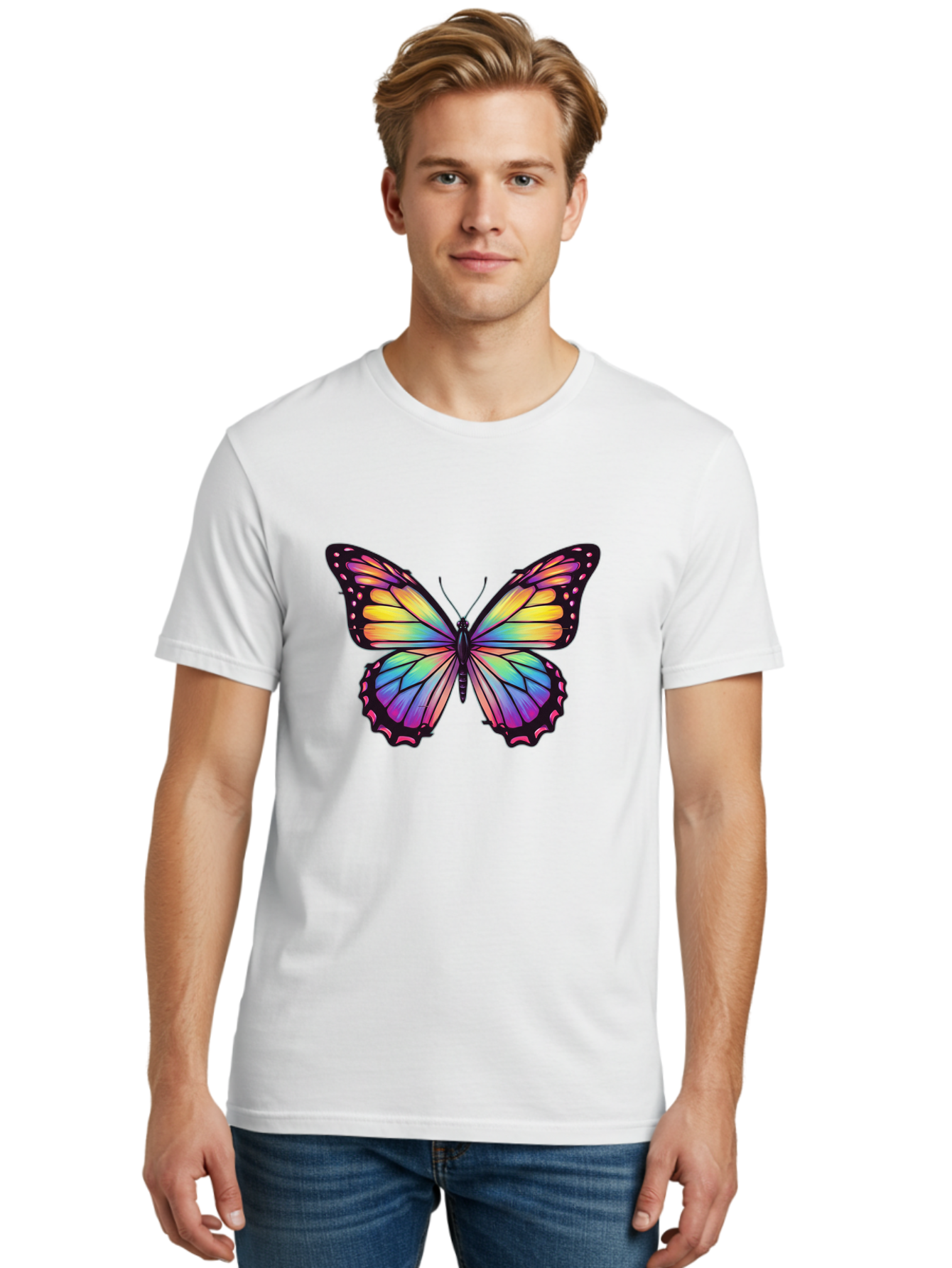 Rainbow-Butterfly-1 Men'S Graphic Tee, 100% Cotton, Comfortable Casual Summer Wear, Machine Washable, Vintage Camera, Old Camera, Antique Camera, Black Camera, Classic Photography, Photography Equipment, Nostalgic Device, Film Camera, Bai286