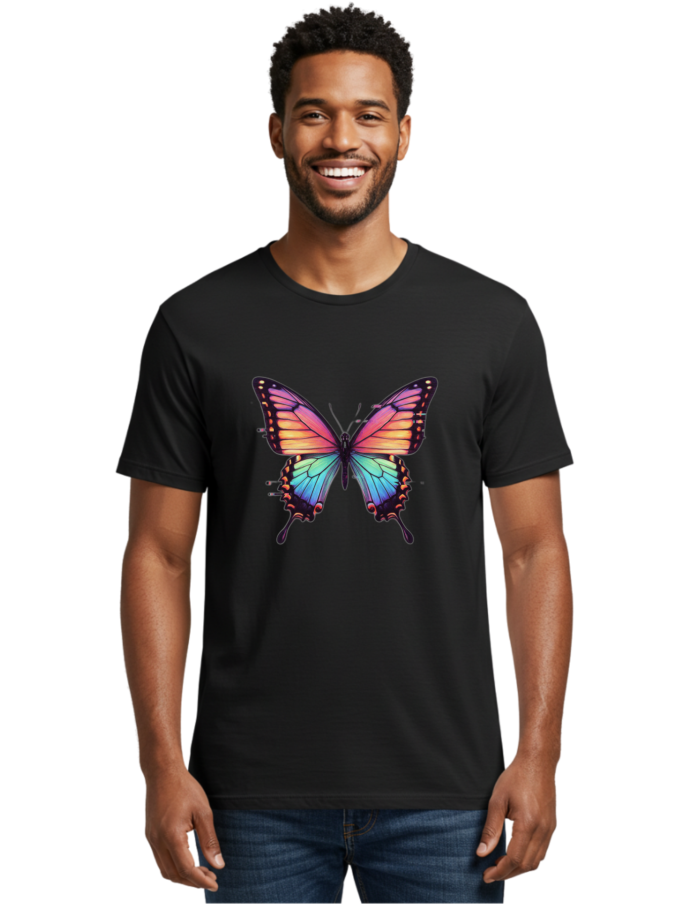 Rainbow-Butterfly Men'S Graphic Tee, 100% Cotton, Comfortable Casual Summer Wear, Machine Washable, Vintage Camera, Old Camera, Antique Camera, Black Camera, Classic Photography, Photography Equipment, Nostalgic Device, Film Camera, Camera Art Bai287