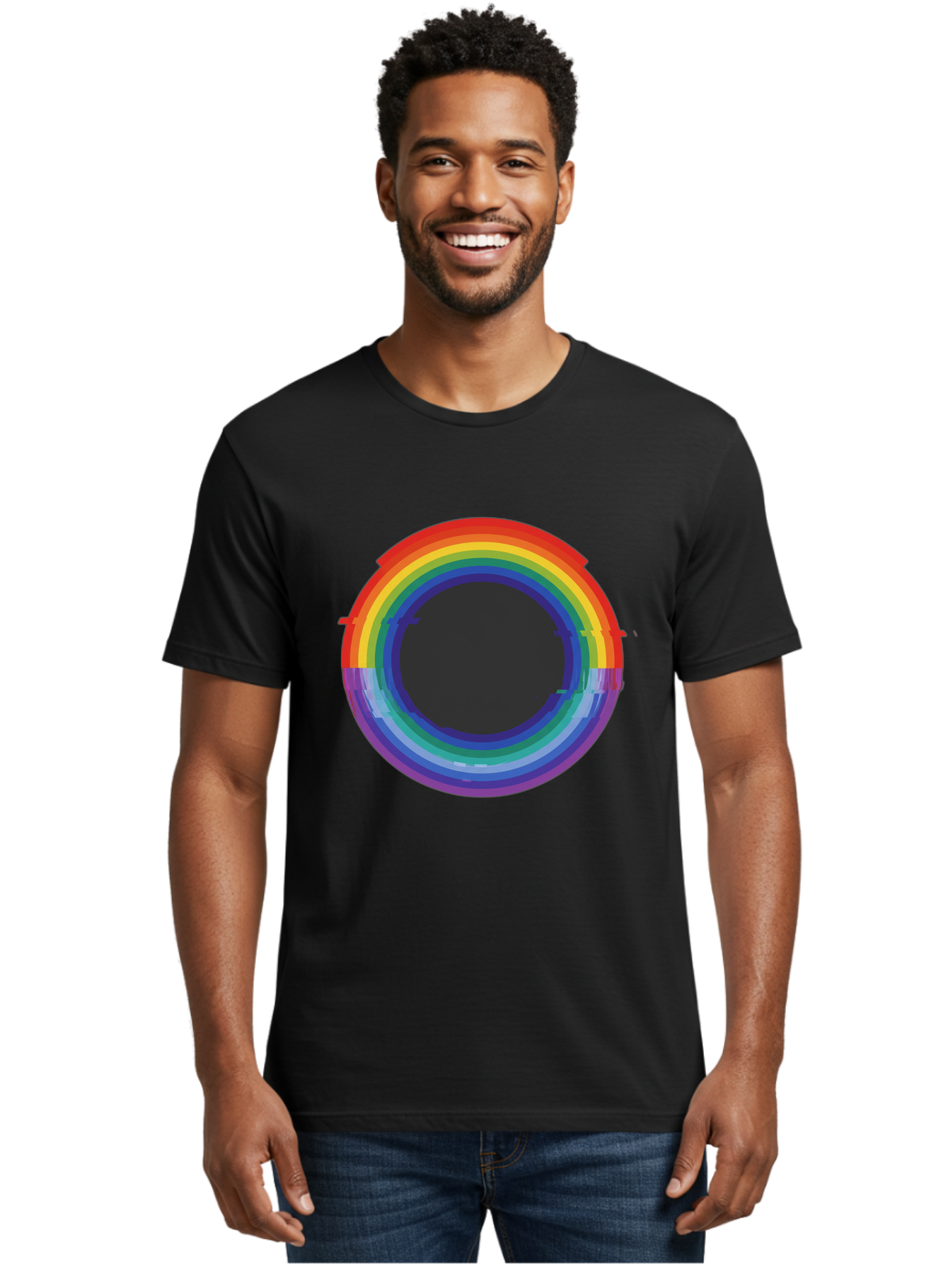 Rainbow-Circle-1 Men'S Graphic Tee, 100% Cotton, Comfortable Casual Summer Wear, Machine Washable, Vintage Camera, Old Camera, Antique Camera, Black Camera, Classic Photography, Photography Equipment, Nostalgic Device, Film Camera, Camera Art Bai288