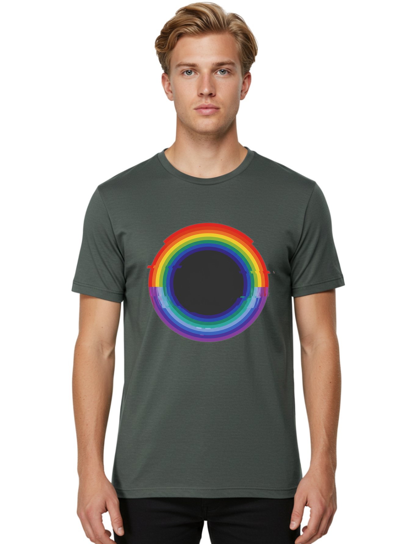 Rainbow-Circle-1 Men'S Graphic Tee, 100% Cotton, Comfortable Casual Summer Wear, Machine Washable, Vintage Camera, Old Camera, Antique Camera, Black Camera, Classic Photography, Photography Equipment, Nostalgic Device, Film Camera, Camera Art Bai288