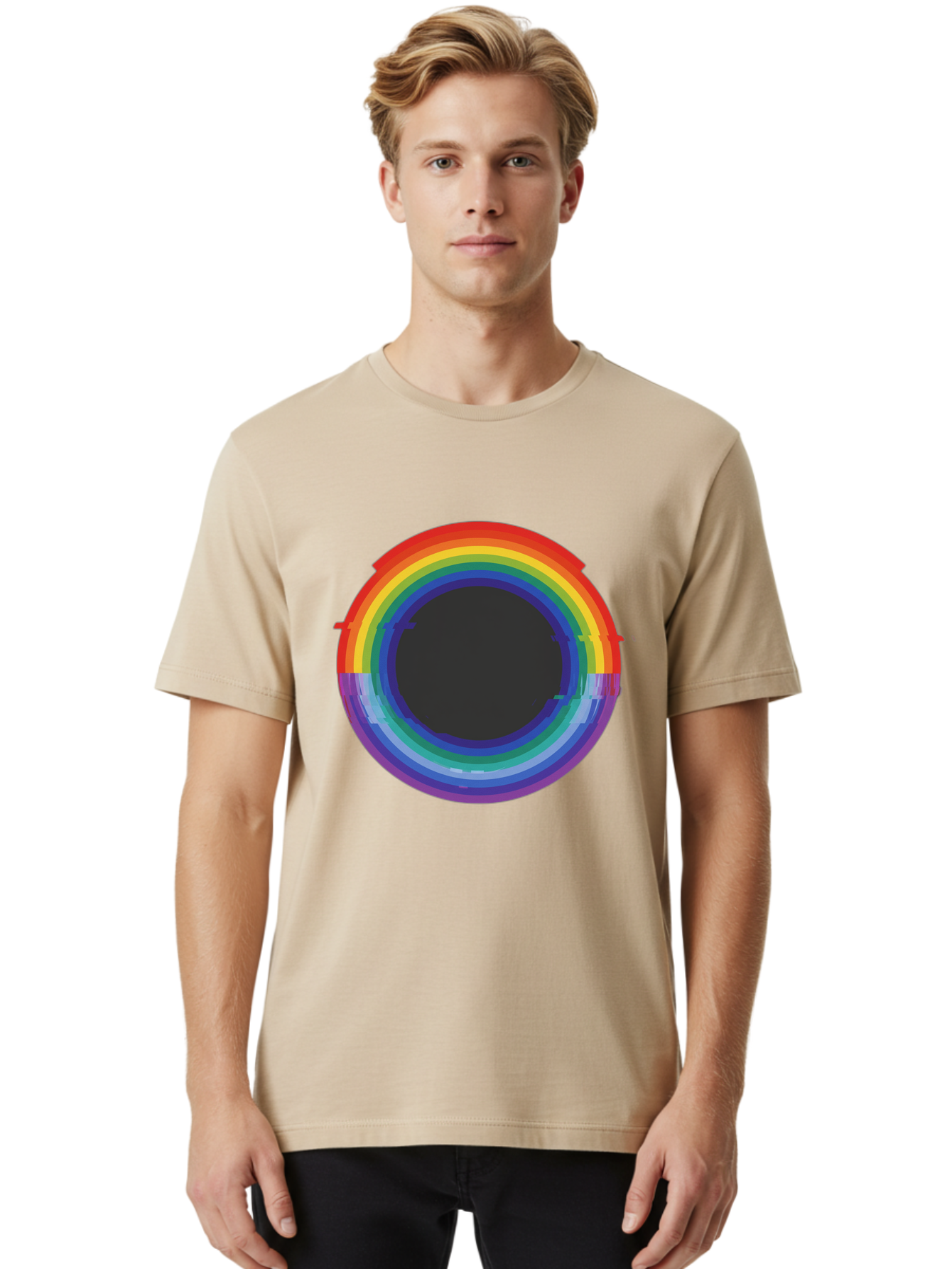Rainbow-Circle-1 Men'S Graphic Tee, 100% Cotton, Comfortable Casual Summer Wear, Machine Washable, Vintage Camera, Old Camera, Antique Camera, Black Camera, Classic Photography, Photography Equipment, Nostalgic Device, Film Camera, Camera Art Bai288