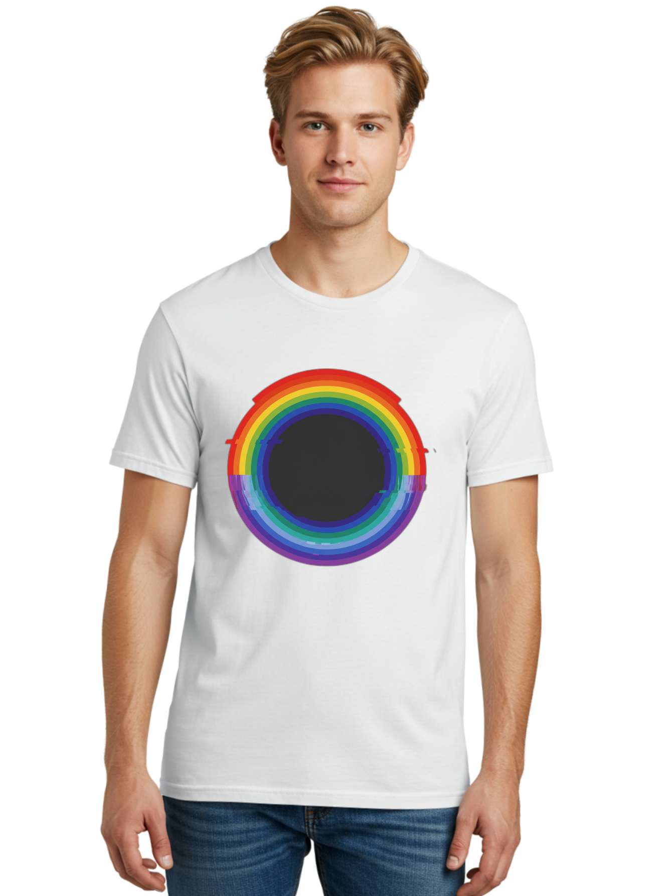 Rainbow-Circle-1 Men'S Graphic Tee, 100% Cotton, Comfortable Casual Summer Wear, Machine Washable, Vintage Camera, Old Camera, Antique Camera, Black Camera, Classic Photography, Photography Equipment, Nostalgic Device, Film Camera, Camera Art Bai288