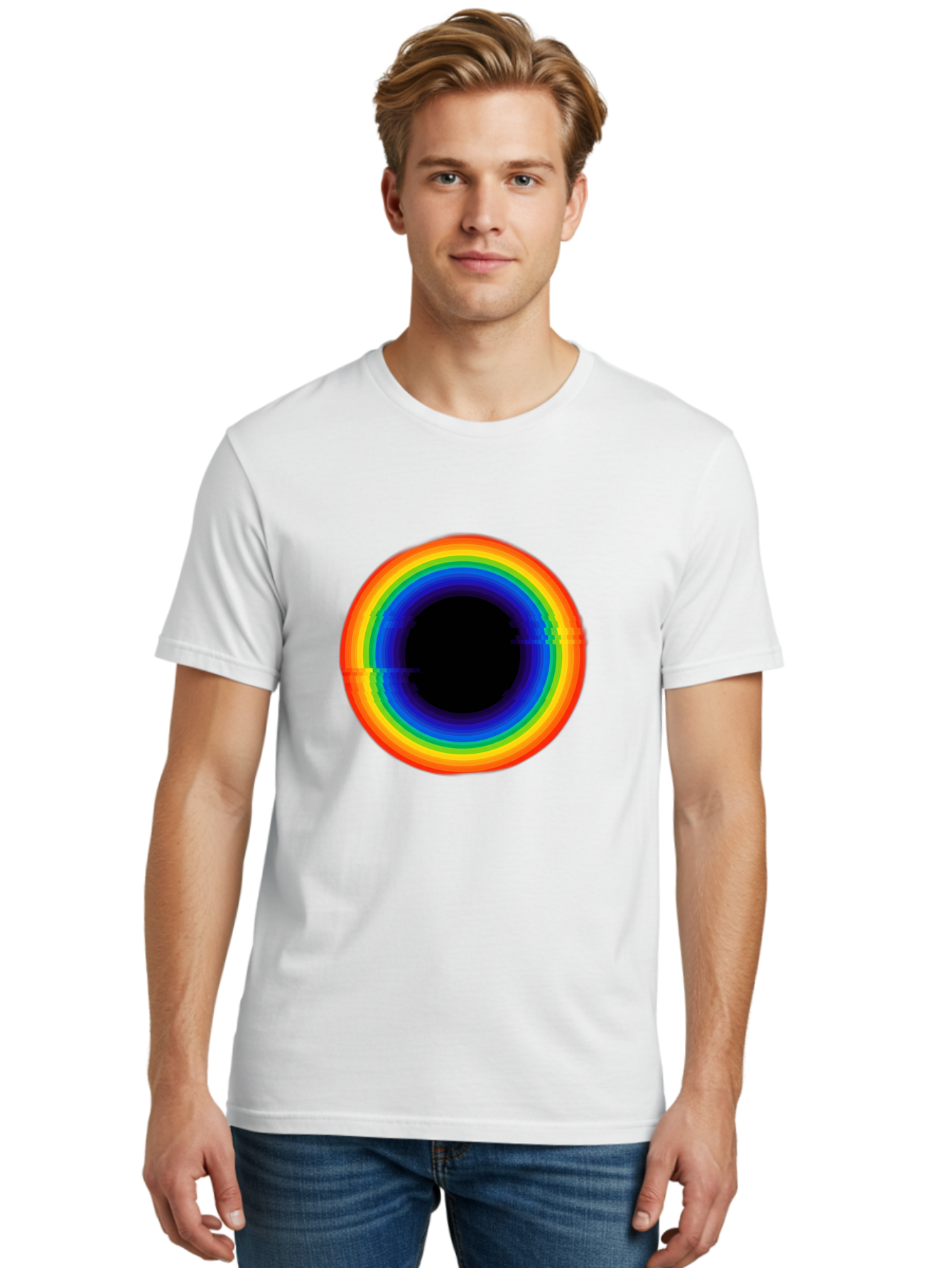 Rainbow-Circle-2 Men'S Graphic Tee, 100% Cotton, Comfortable Casual Summer Wear, Machine Washable, Vintage Camera, Old Camera, Antique Camera, Black Camera, Classic Photography, Photography Equipment, Nostalgic Device, Film Camera, Camera Art Bai289