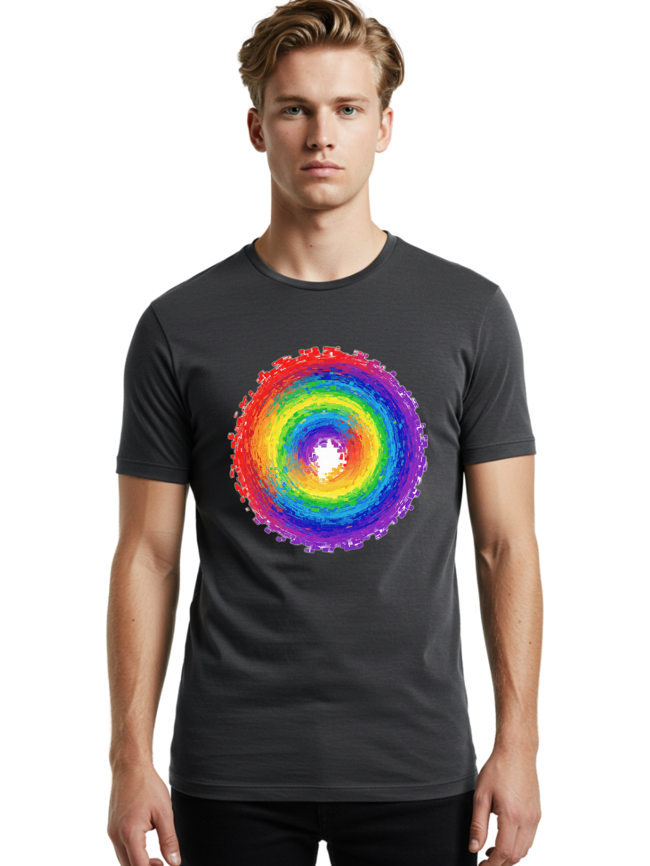 Rainbow-Circle-3 Men'S Graphic Tee, 100% Cotton, Comfortable Casual Summer Wear, Machine Washable, Vintage Camera, Old Camera, Antique Camera, Black Camera, Classic Photography, Photography Equipment, Nostalgic Device, Film Camera, Camera Art Bai290