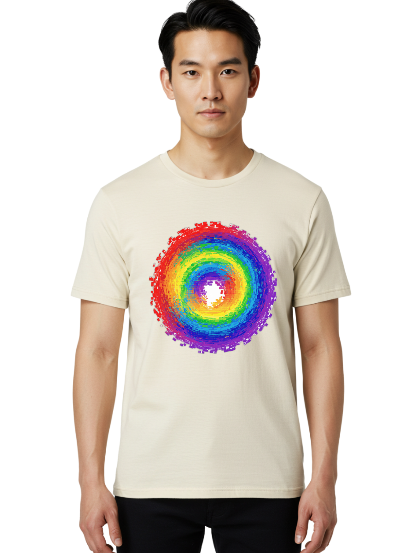 Rainbow-Circle-3 Men'S Graphic Tee, 100% Cotton, Comfortable Casual Summer Wear, Machine Washable, Vintage Camera, Old Camera, Antique Camera, Black Camera, Classic Photography, Photography Equipment, Nostalgic Device, Film Camera, Camera Art Bai290