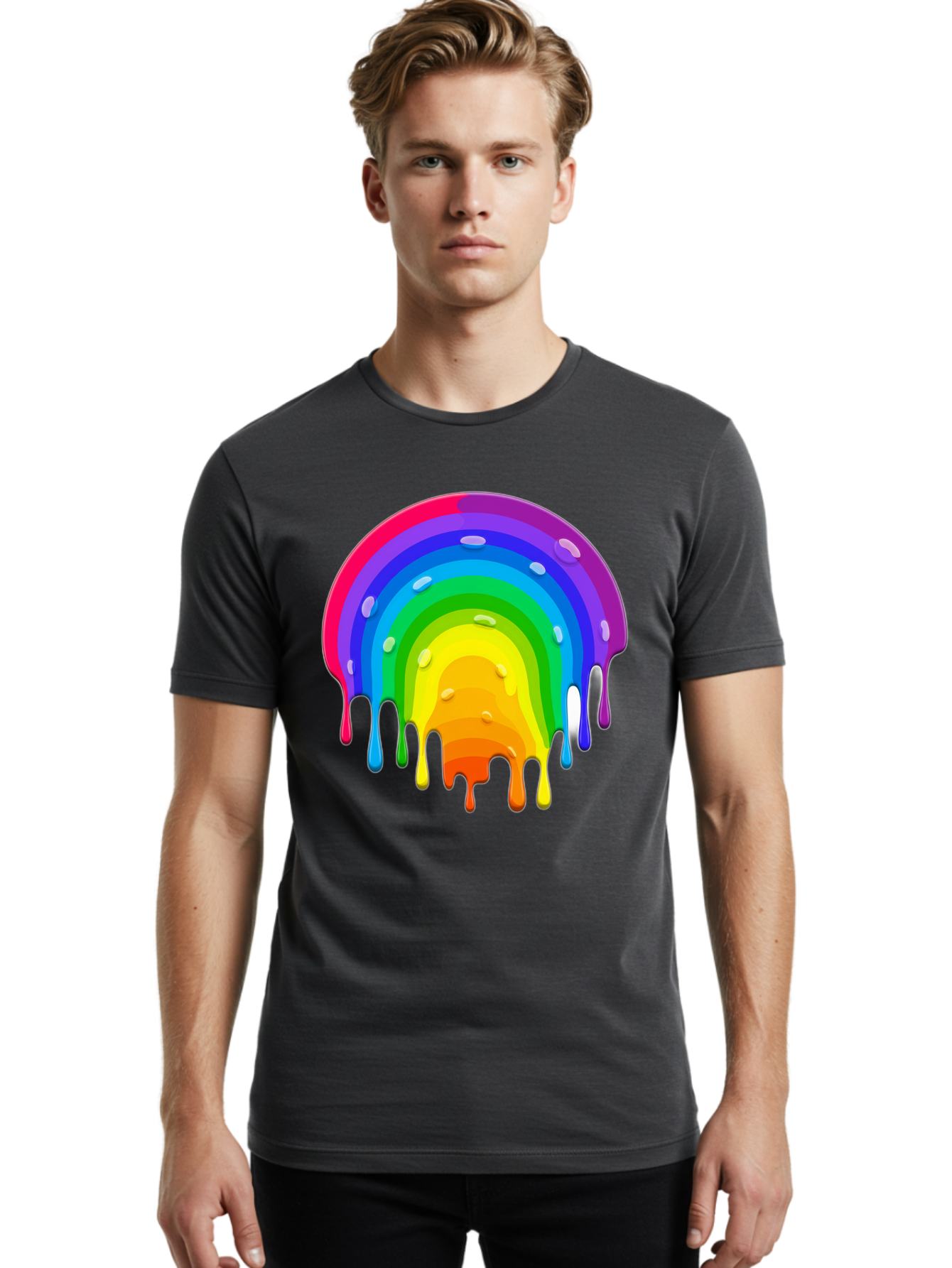 Rainbow-Dripping Men'S Graphic Tee, 100% Cotton, Comfortable Casual Summer Wear, Machine Washable, Vintage Camera, Old Camera, Antique Camera, Black Camera, Classic Photography, Photography Equipment, Nostalgic Device, Film Camera, Camera Art Bai292