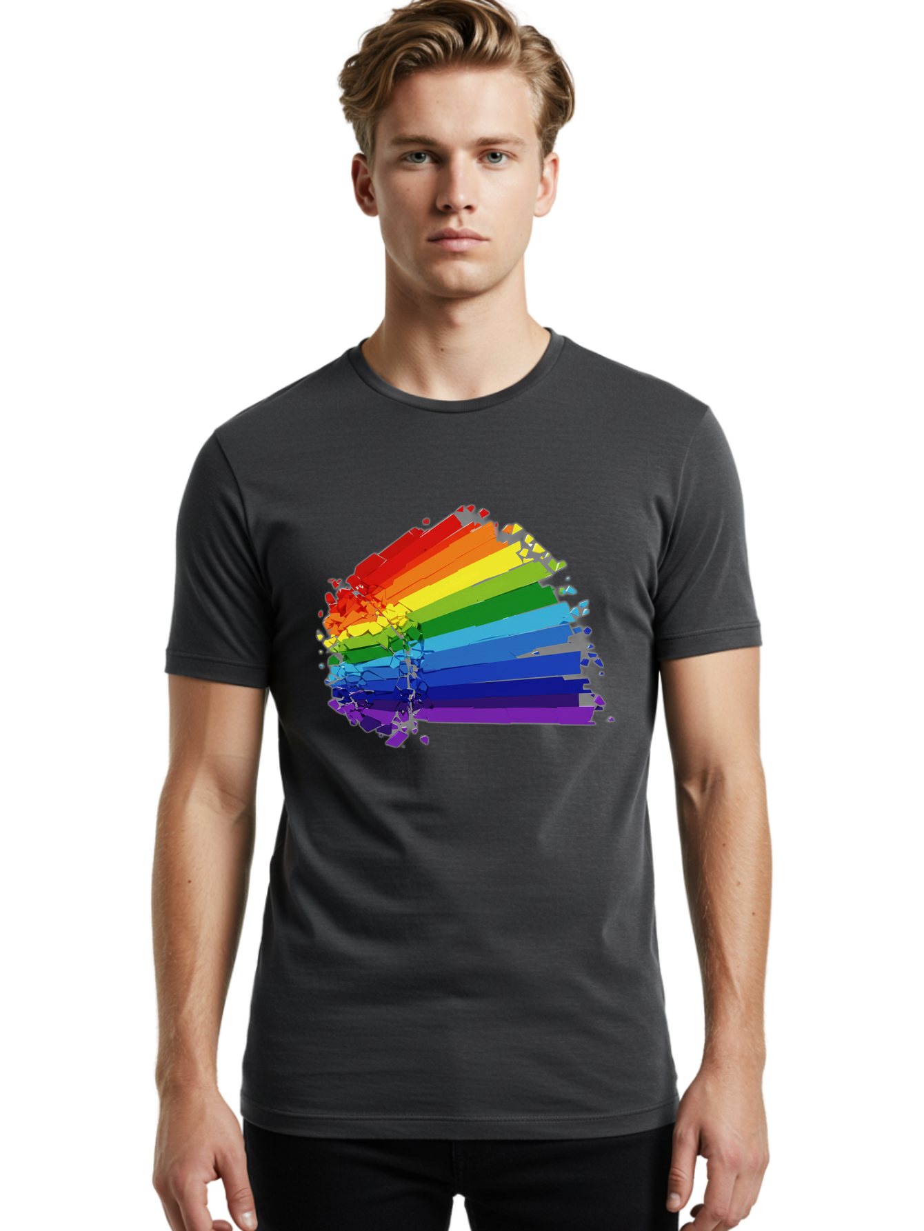 Rainbow-Paint-Splash Men'S Graphic Tee, 100% Cotton, Comfortable Casual Summer Wear, Machine Washable, Vintage Camera, Old Camera, Antique Camera, Black Camera, Classic Photography, Photography Equipment, Nostalgic Device, Film Camera, Bai294