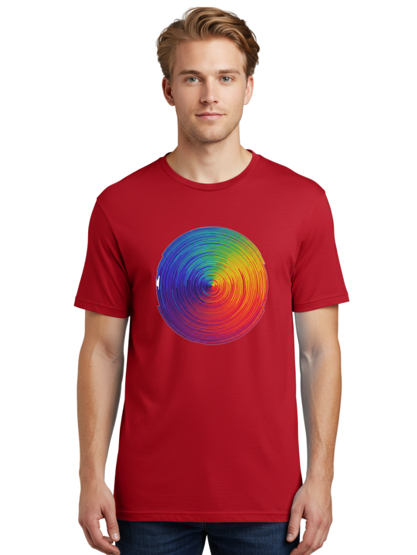 Rainbow-Spiral-Circle Men'S Graphic Tee, 100% Cotton, Comfortable Casual Summer Wear, Machine Washable, Vintage Camera, Old Camera, Antique Camera, Black Camera, Classic Photography, Photography Equipment, Nostalgic Device, Film Camera, Bai296