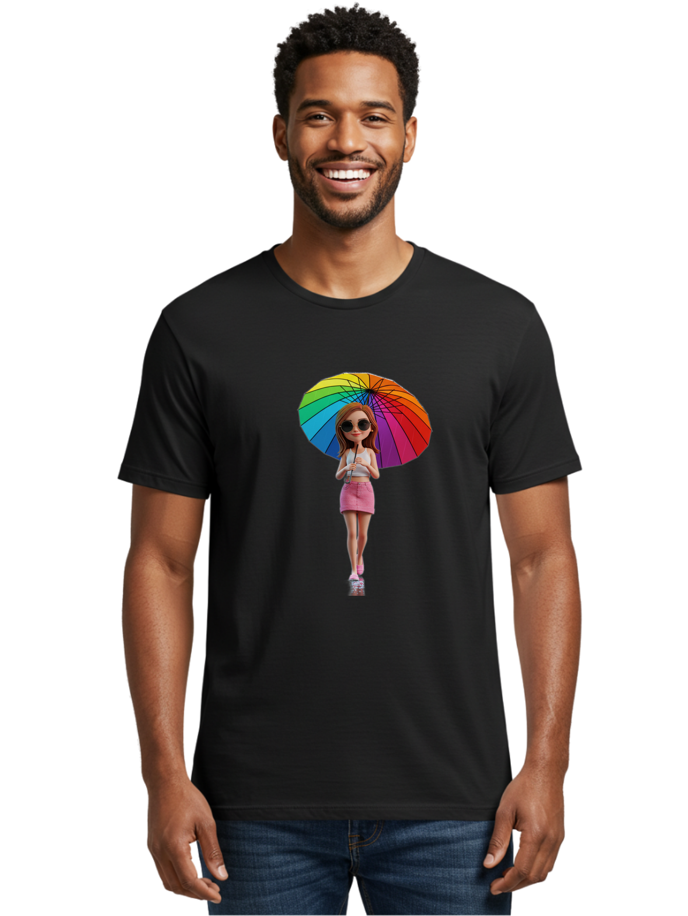Rainbow-Umbrella-Girl Men'S Graphic Tee, 100% Cotton, Comfortable Casual Summer Wear, Machine Washable, Vintage Camera, Old Camera, Antique Camera, Black Camera, Classic Photography, Photography Equipment, Nostalgic Device, Film Camera, Bai297