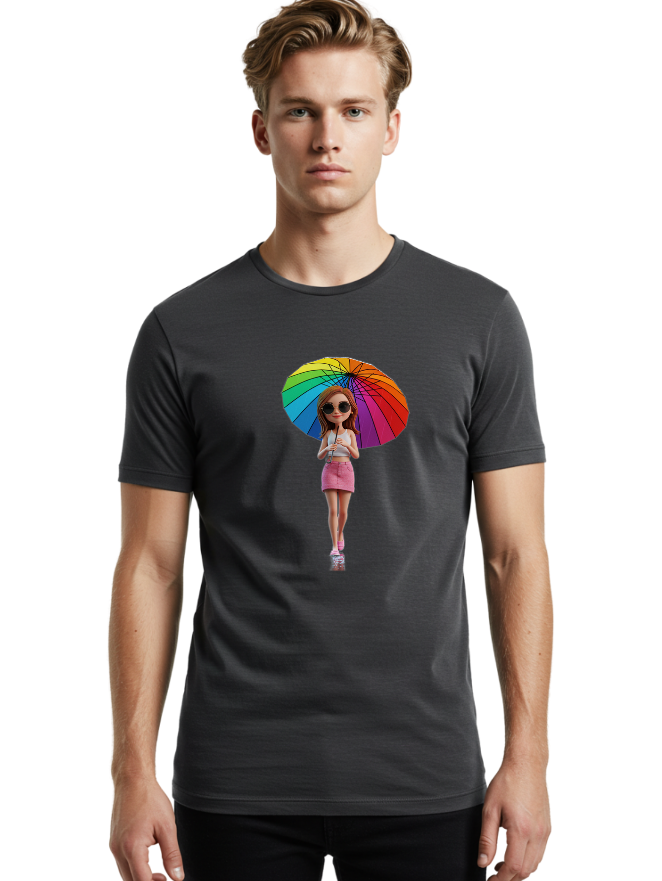 Rainbow-Umbrella-Girl Men'S Graphic Tee, 100% Cotton, Comfortable Casual Summer Wear, Machine Washable, Vintage Camera, Old Camera, Antique Camera, Black Camera, Classic Photography, Photography Equipment, Nostalgic Device, Film Camera, Bai297