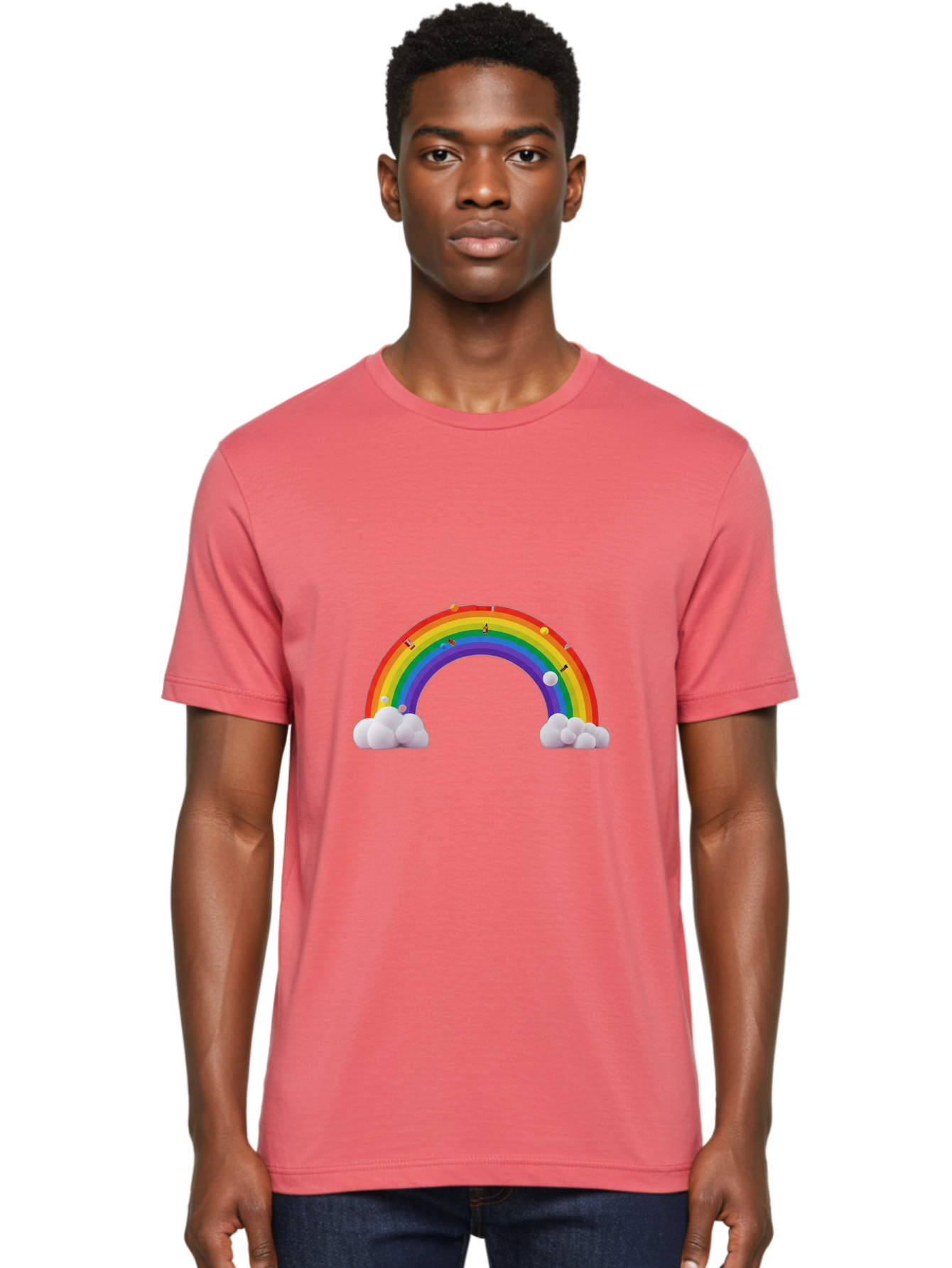Rainbow-With-Clouds Men'S Graphic Tee, 100% Cotton, Comfortable Casual Summer Wear, Machine Washable, Vintage Camera, Old Camera, Antique Camera, Black Camera, Classic Photography, Photography Equipment, Nostalgic Device, Film Camera, Bai298