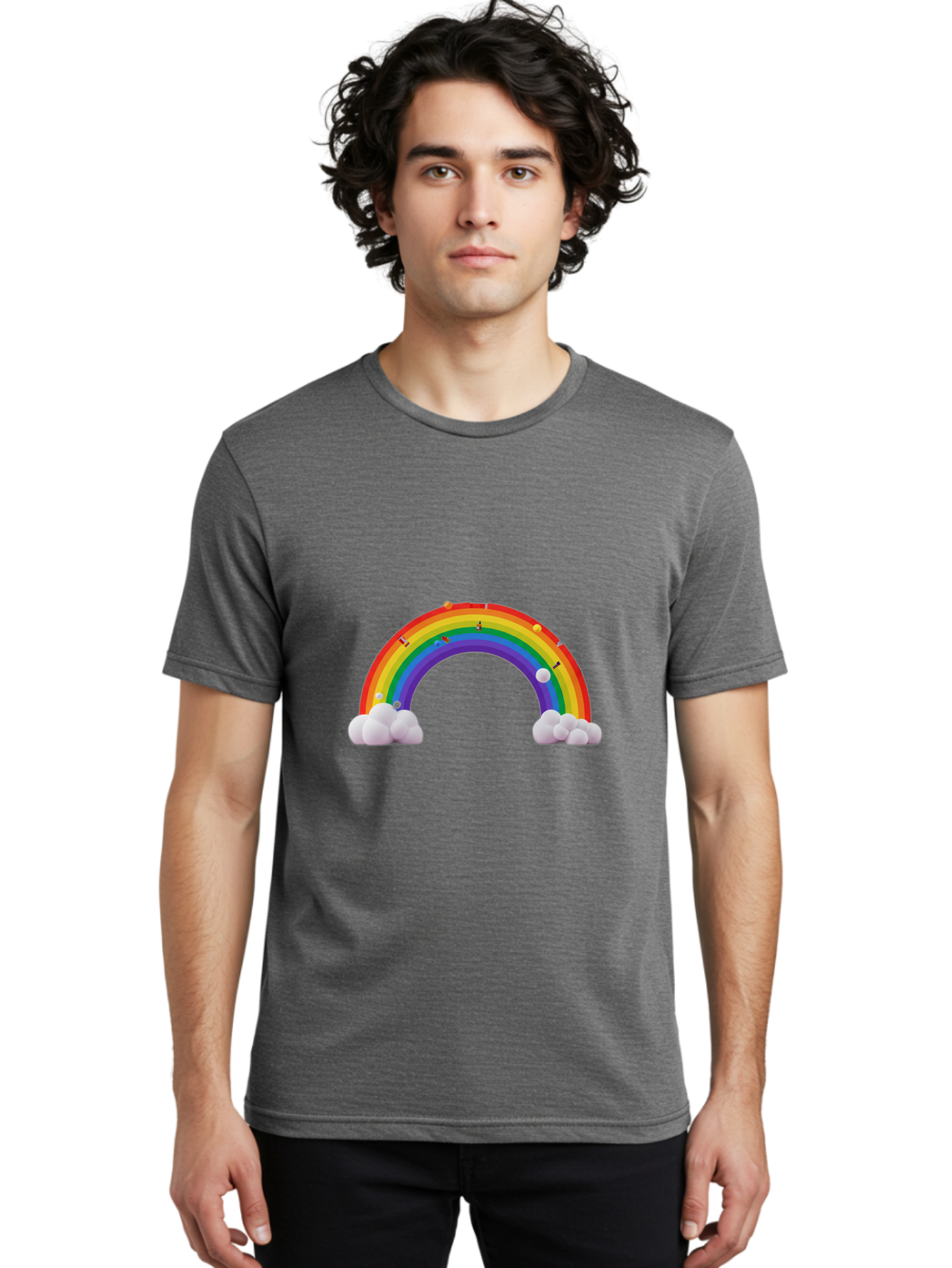Rainbow-With-Clouds Men'S Graphic Tee, 100% Cotton, Comfortable Casual Summer Wear, Machine Washable, Vintage Camera, Old Camera, Antique Camera, Black Camera, Classic Photography, Photography Equipment, Nostalgic Device, Film Camera, Bai298