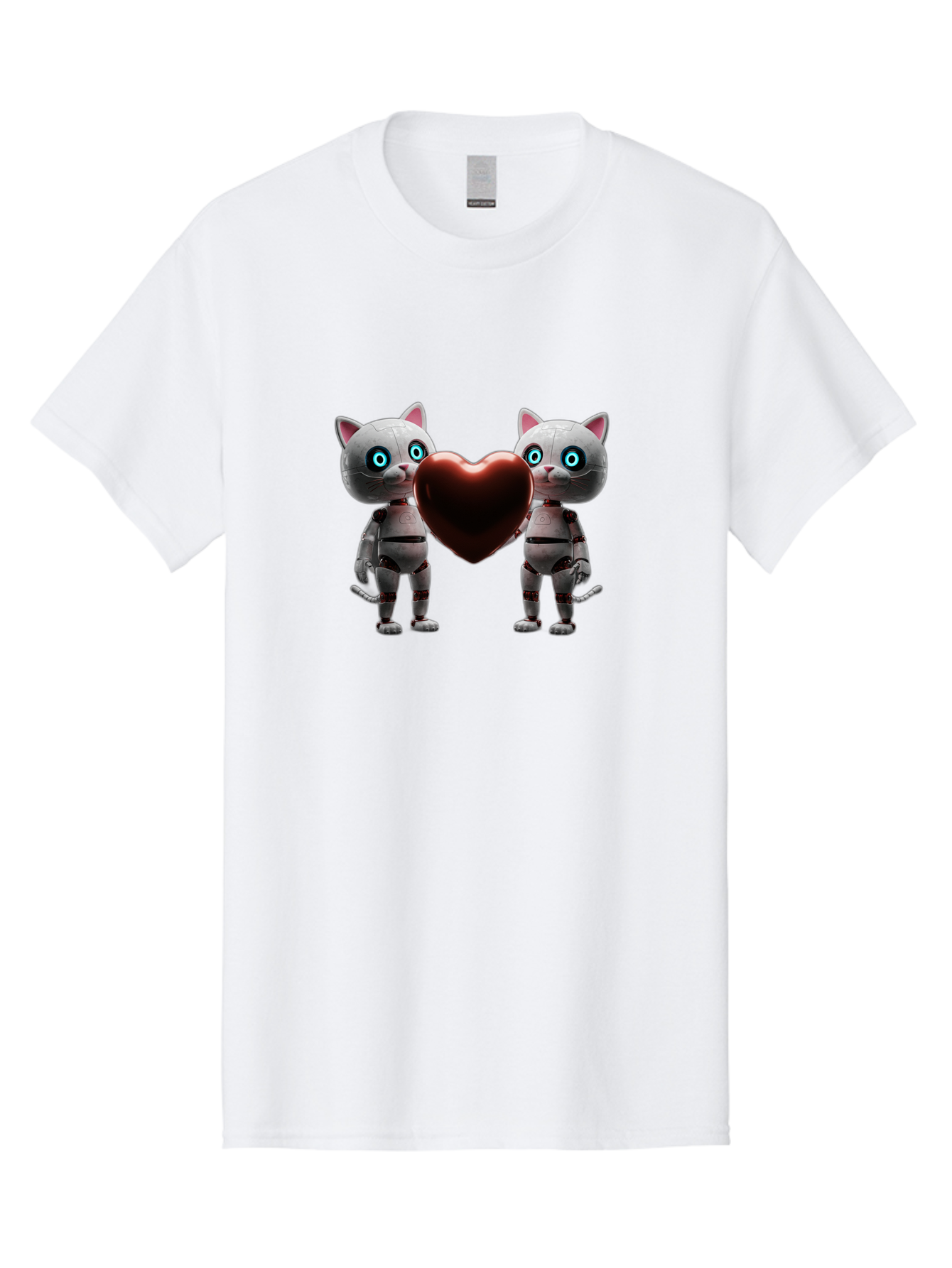 Robotic-Cats-Holding-Heart Men'S Graphic Tee, 100% Cotton, Comfortable Casual Summer Wear, Machine Washable, Vintage Camera, Old Camera, Antique Camera, Black Camera, Classic Photography, Photography Equipment, Nostalgic Device, Film Camera, Bai304