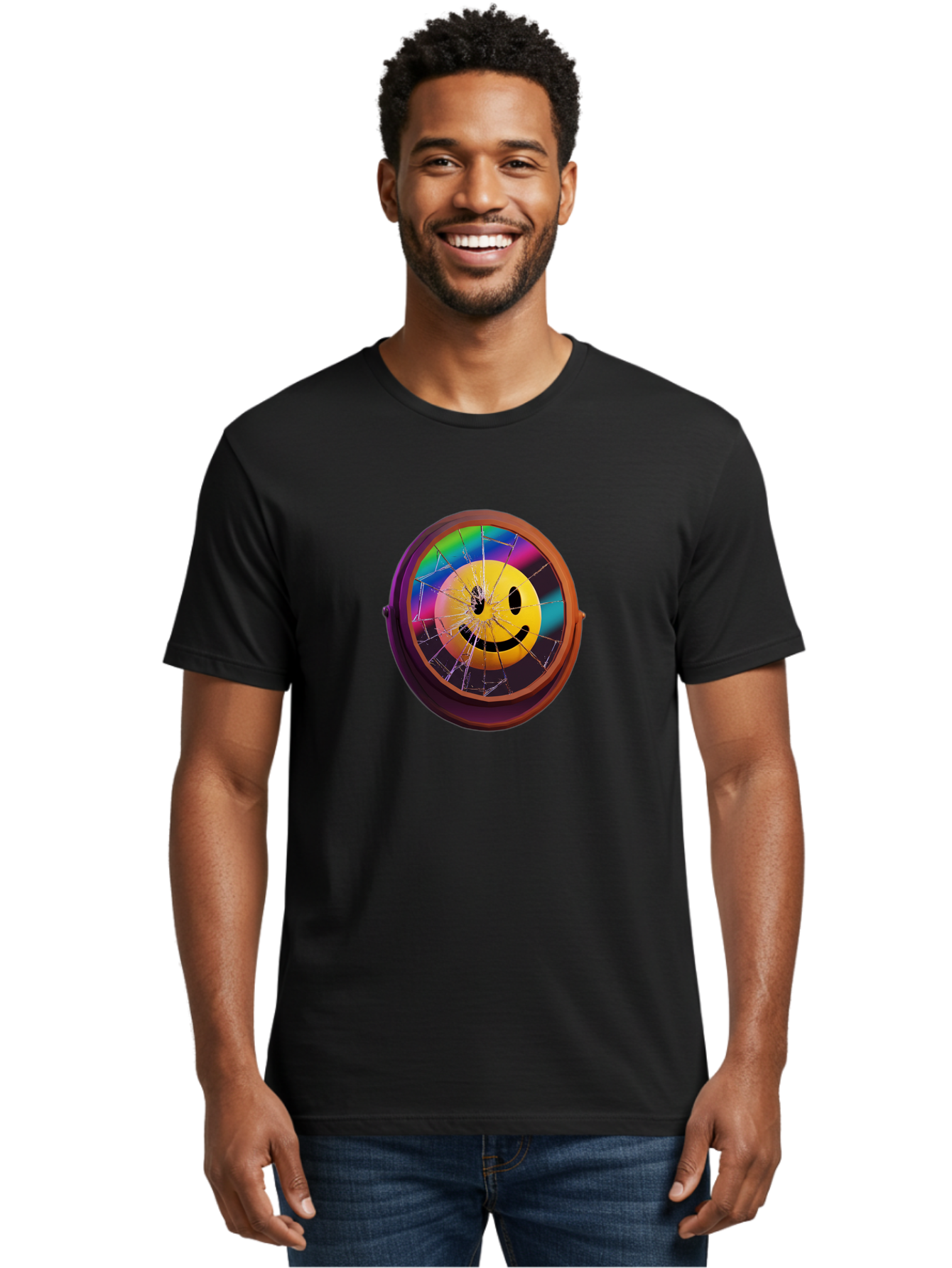 Shattered-Smiley-Face-Cd Men'S Graphic Tee, 100% Cotton, Comfortable Casual Summer Wear, Machine Washable, Vintage Camera, Old Camera, Antique Camera, Black Camera, Classic Photography, Photography Equipment, Nostalgic Device, Film Camera, Bai352