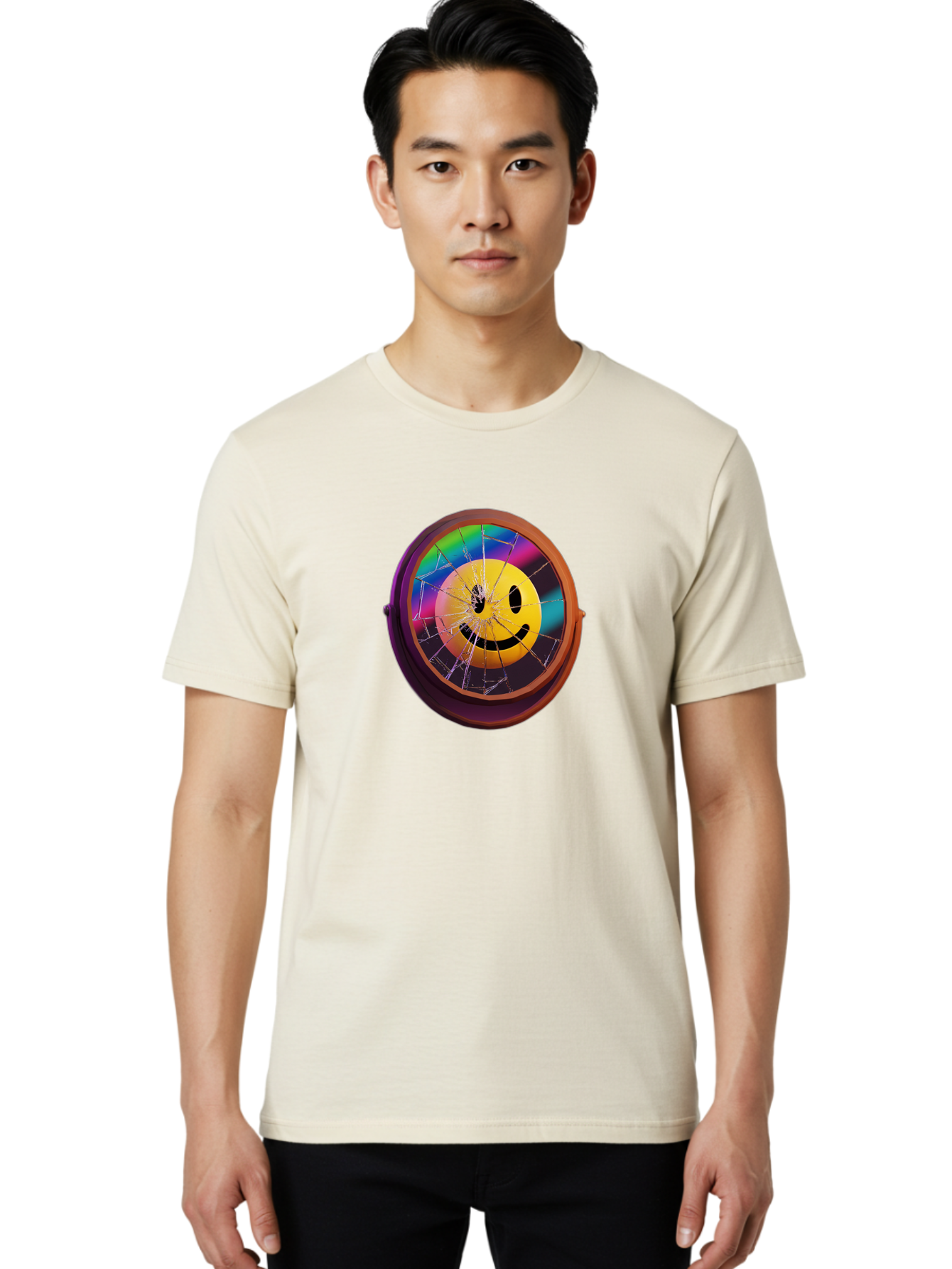 Shattered-Smiley-Face-Cd Men'S Graphic Tee, 100% Cotton, Comfortable Casual Summer Wear, Machine Washable, Vintage Camera, Old Camera, Antique Camera, Black Camera, Classic Photography, Photography Equipment, Nostalgic Device, Film Camera, Bai352