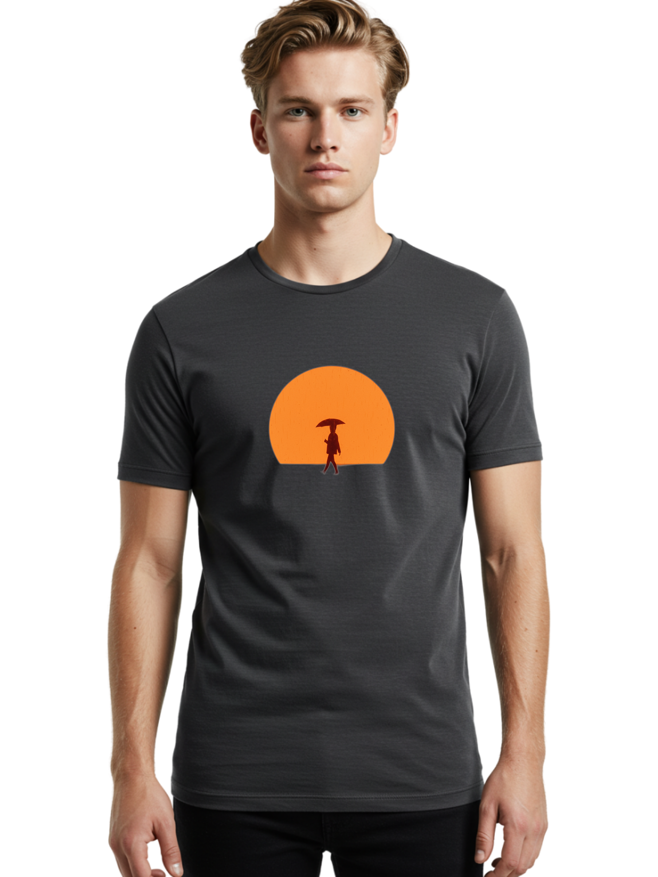 Silhouette-With-Umbrella Men'S Graphic Tee, 100% Cotton, Comfortable Casual Summer Wear, Machine Washable, Vintage Camera, Old Camera, Antique Camera, Black Camera, Classic Photography, Photography Equipment, Nostalgic Device, Film Camera, Bai359