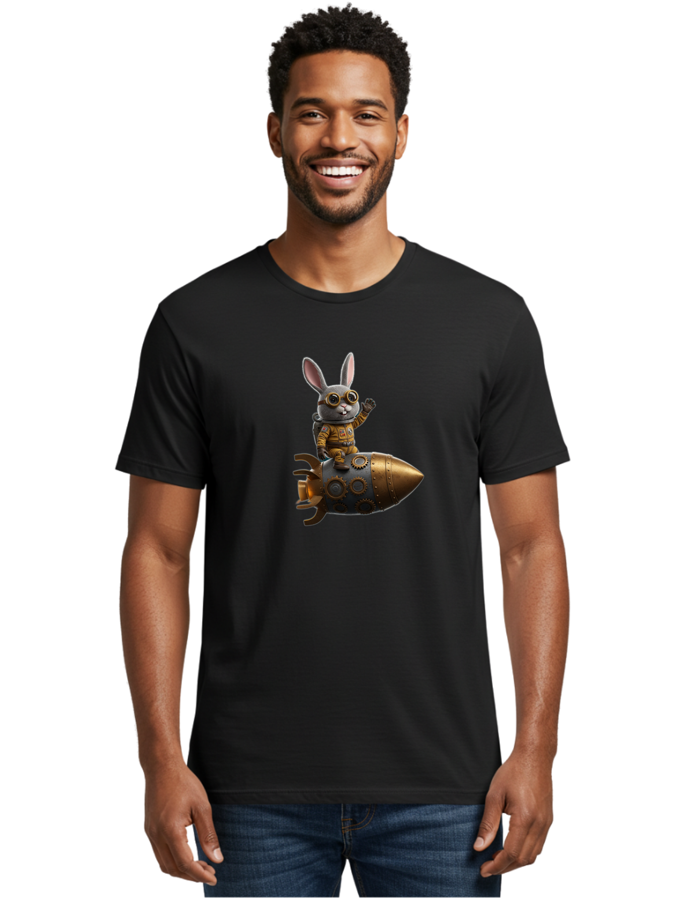 Steampunk-Bunny-Rocket Men'S Graphic Tee, 100% Cotton, Comfortable Casual Summer Wear, Machine Washable, Vintage Camera, Old Camera, Antique Camera, Black Camera, Classic Photography, Photography Equipment, Nostalgic Device, Film Camera, Bai419