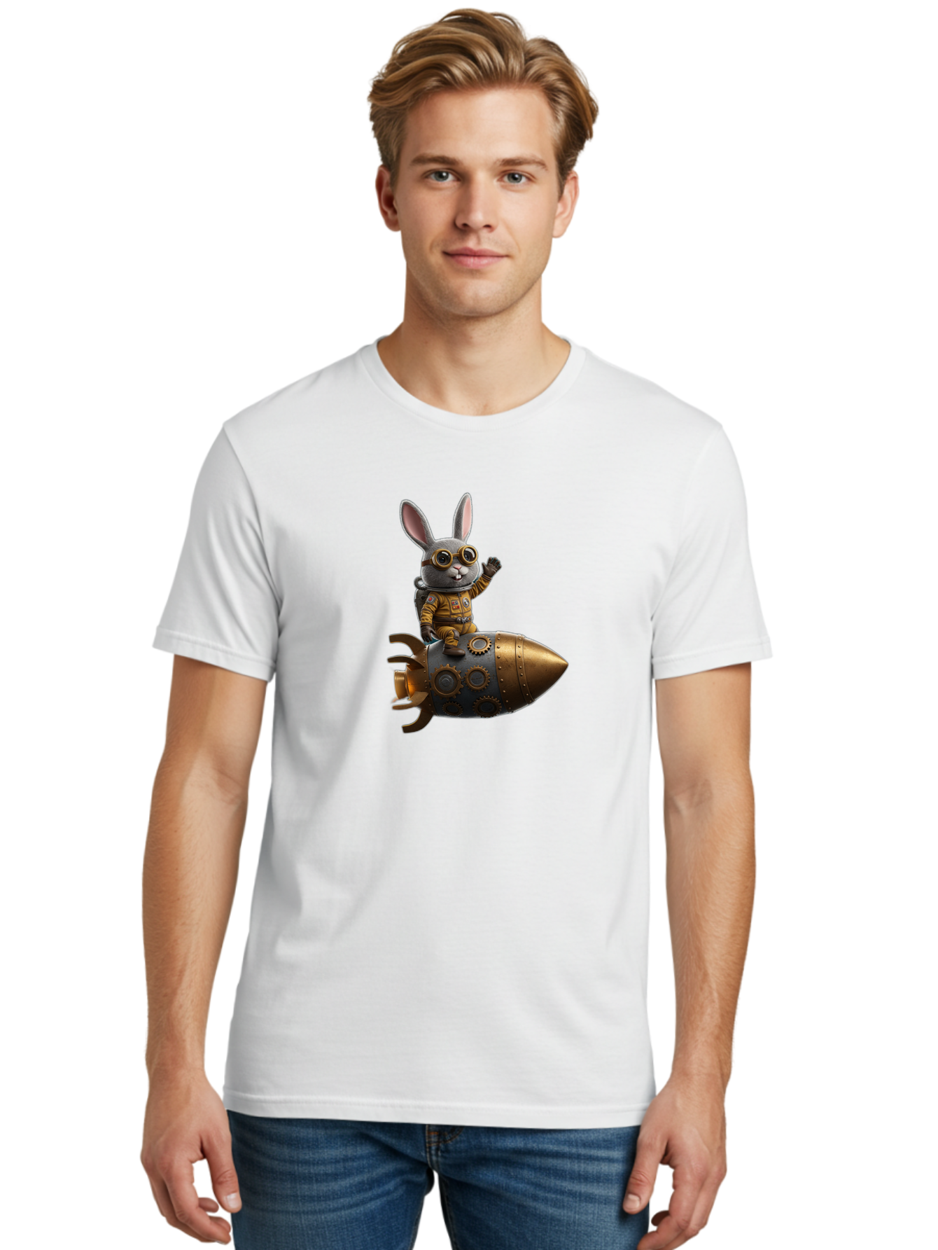 Steampunk-Bunny-Rocket Men'S Graphic Tee, 100% Cotton, Comfortable Casual Summer Wear, Machine Washable, Vintage Camera, Old Camera, Antique Camera, Black Camera, Classic Photography, Photography Equipment, Nostalgic Device, Film Camera, Bai419