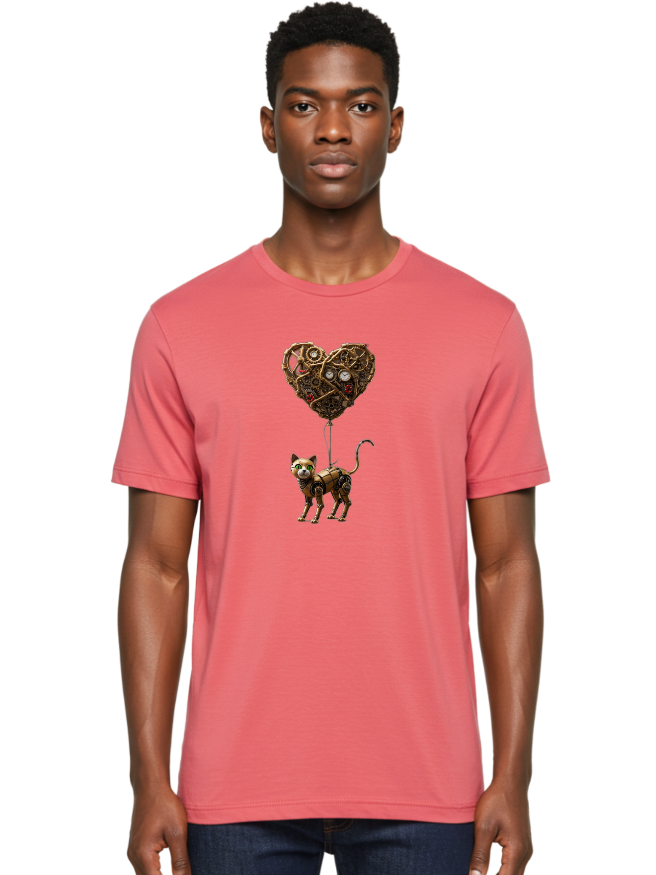 Steampunk-Cat-Heart-Balloon Men'S Graphic Tee, 100% Cotton, Comfortable Casual Summer Wear, Machine Washable, Vintage Camera, Old Camera, Antique Camera, Black Camera, Classic Photography, Photography Equipment, Nostalgic Device, Film Camera, Bai421