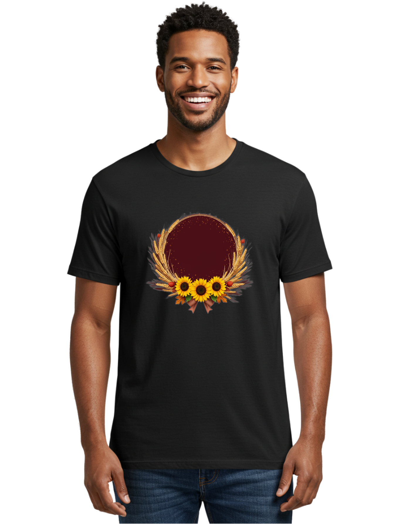 Sunflower-Wreath-Frame Men'S Graphic Tee, 100% Cotton, Comfortable Casual Summer Wear, Machine Washable, Vintage Camera, Old Camera, Antique Camera, Black Camera, Classic Photography, Photography Equipment, Nostalgic Device, Film Camera, Bai430