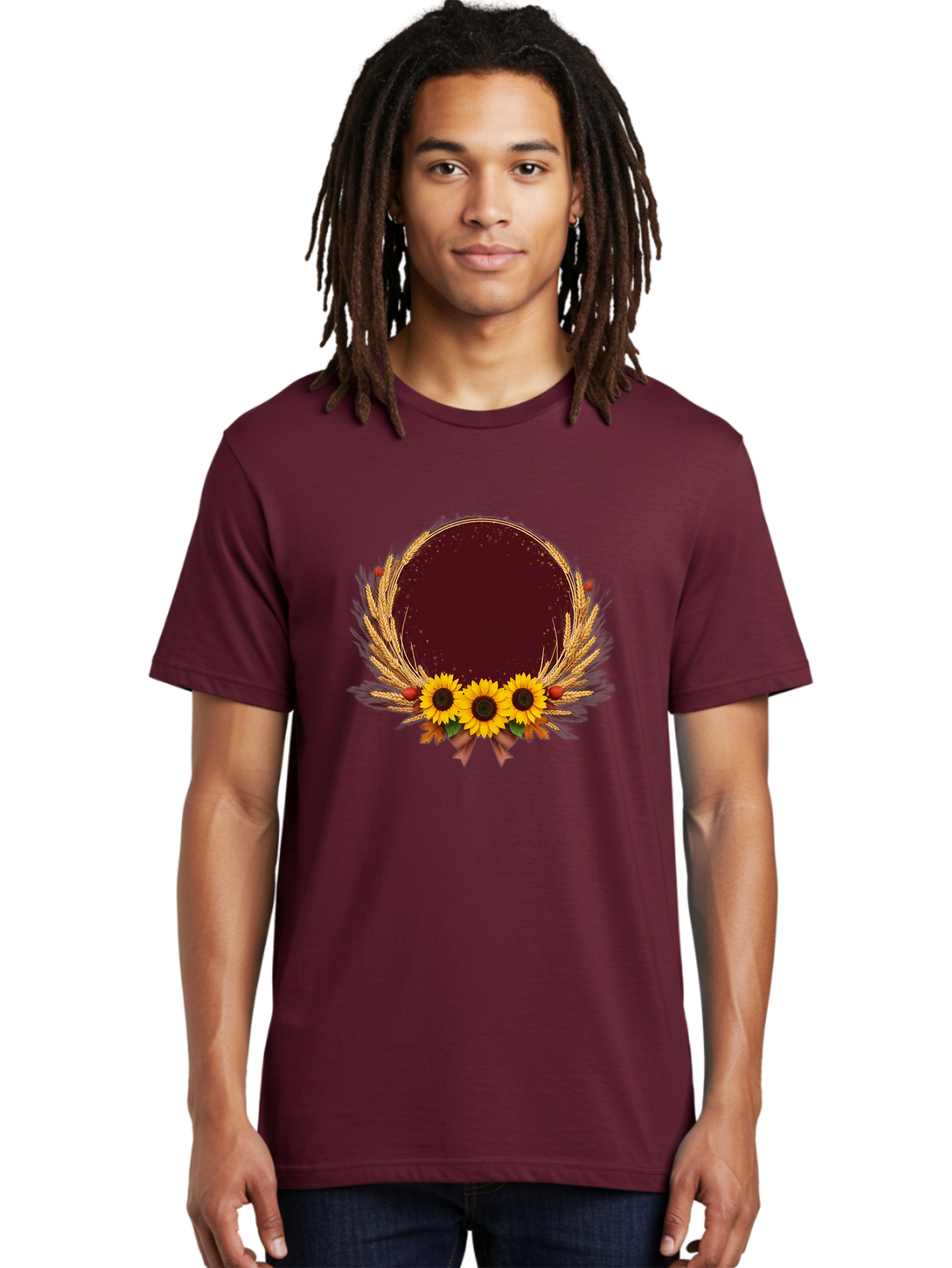 Sunflower-Wreath-Frame Men'S Graphic Tee, 100% Cotton, Comfortable Casual Summer Wear, Machine Washable, Vintage Camera, Old Camera, Antique Camera, Black Camera, Classic Photography, Photography Equipment, Nostalgic Device, Film Camera, Bai430