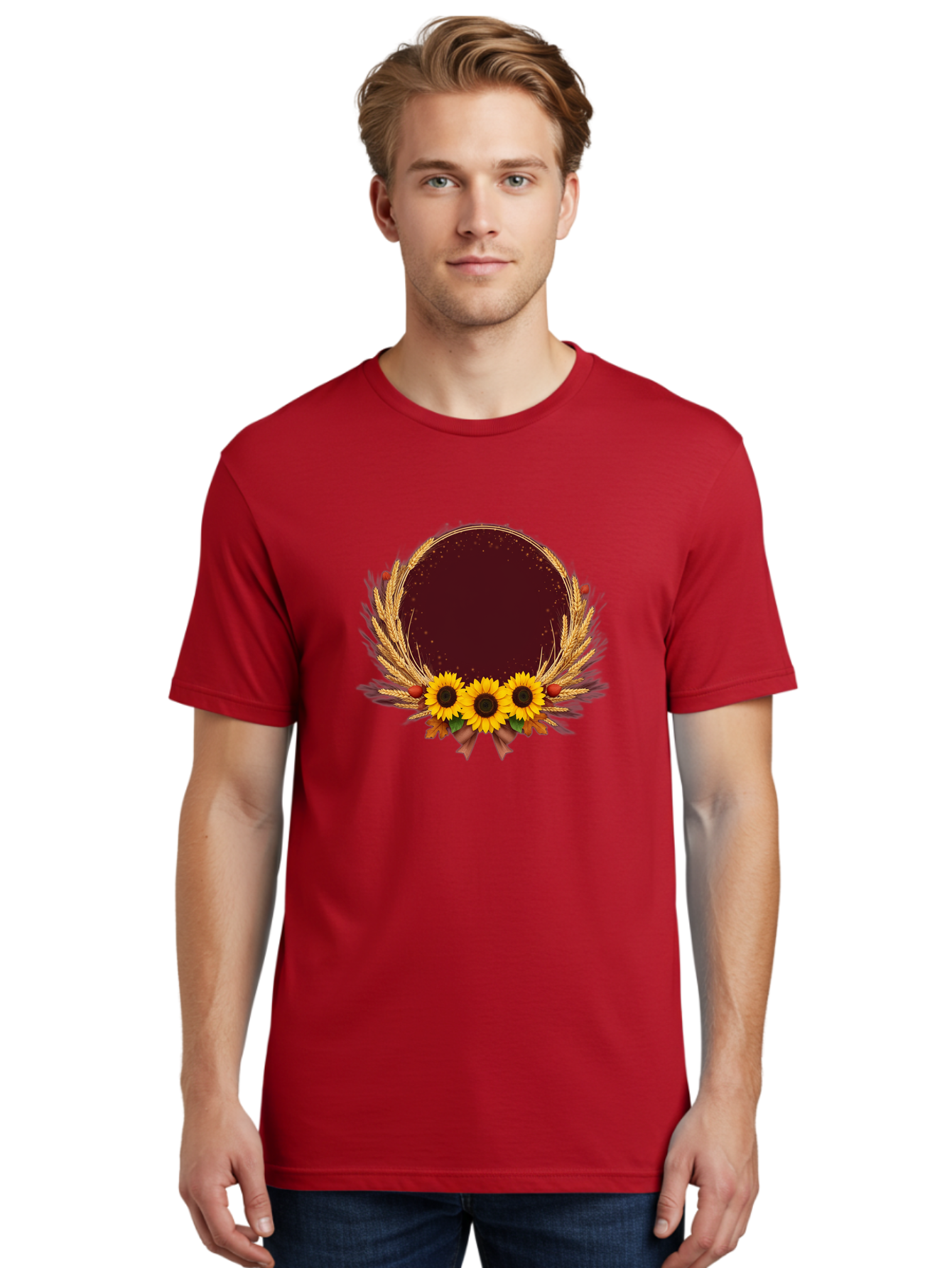 Sunflower-Wreath-Frame Men'S Graphic Tee, 100% Cotton, Comfortable Casual Summer Wear, Machine Washable, Vintage Camera, Old Camera, Antique Camera, Black Camera, Classic Photography, Photography Equipment, Nostalgic Device, Film Camera, Bai430