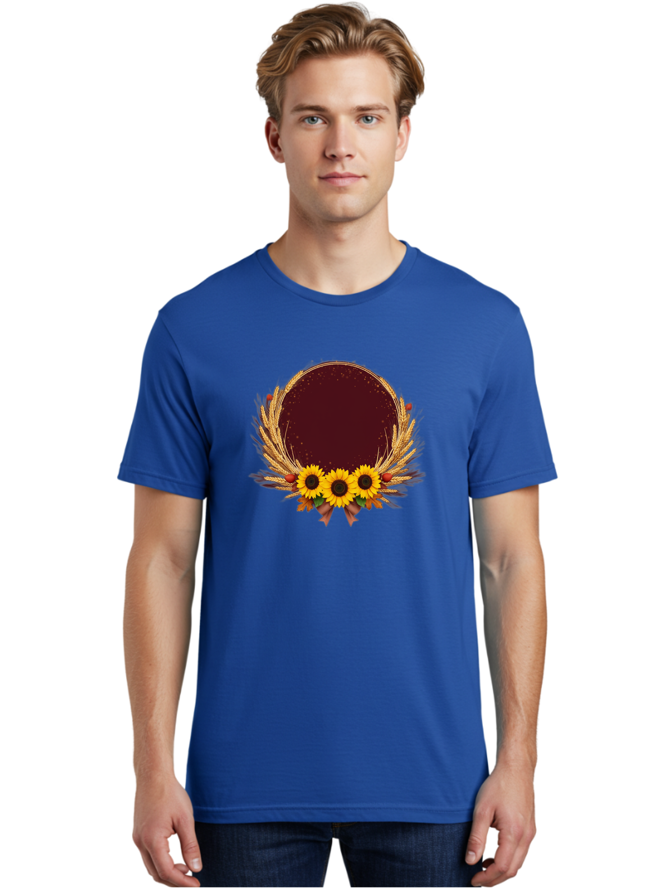 Sunflower-Wreath-Frame Men'S Graphic Tee, 100% Cotton, Comfortable Casual Summer Wear, Machine Washable, Vintage Camera, Old Camera, Antique Camera, Black Camera, Classic Photography, Photography Equipment, Nostalgic Device, Film Camera, Bai430