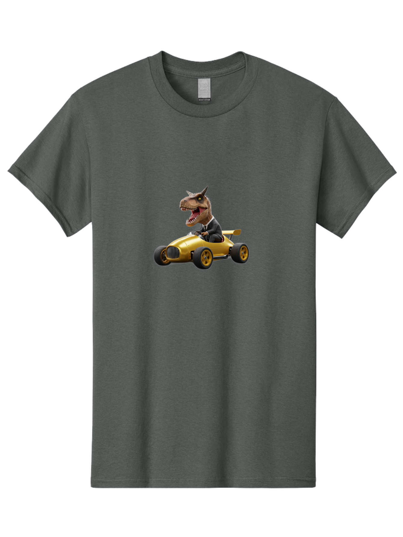 T-Rex-In-Suit-Driving-Gold-Car Men'S Graphic Tee, 100% Cotton, Comfortable Casual Summer Wear, Machine Washable, Vintage Camera, Old Camera, Antique Camera, Black Camera, Classic Photography, Photography Equipment, Nostalgic Device, Bai438