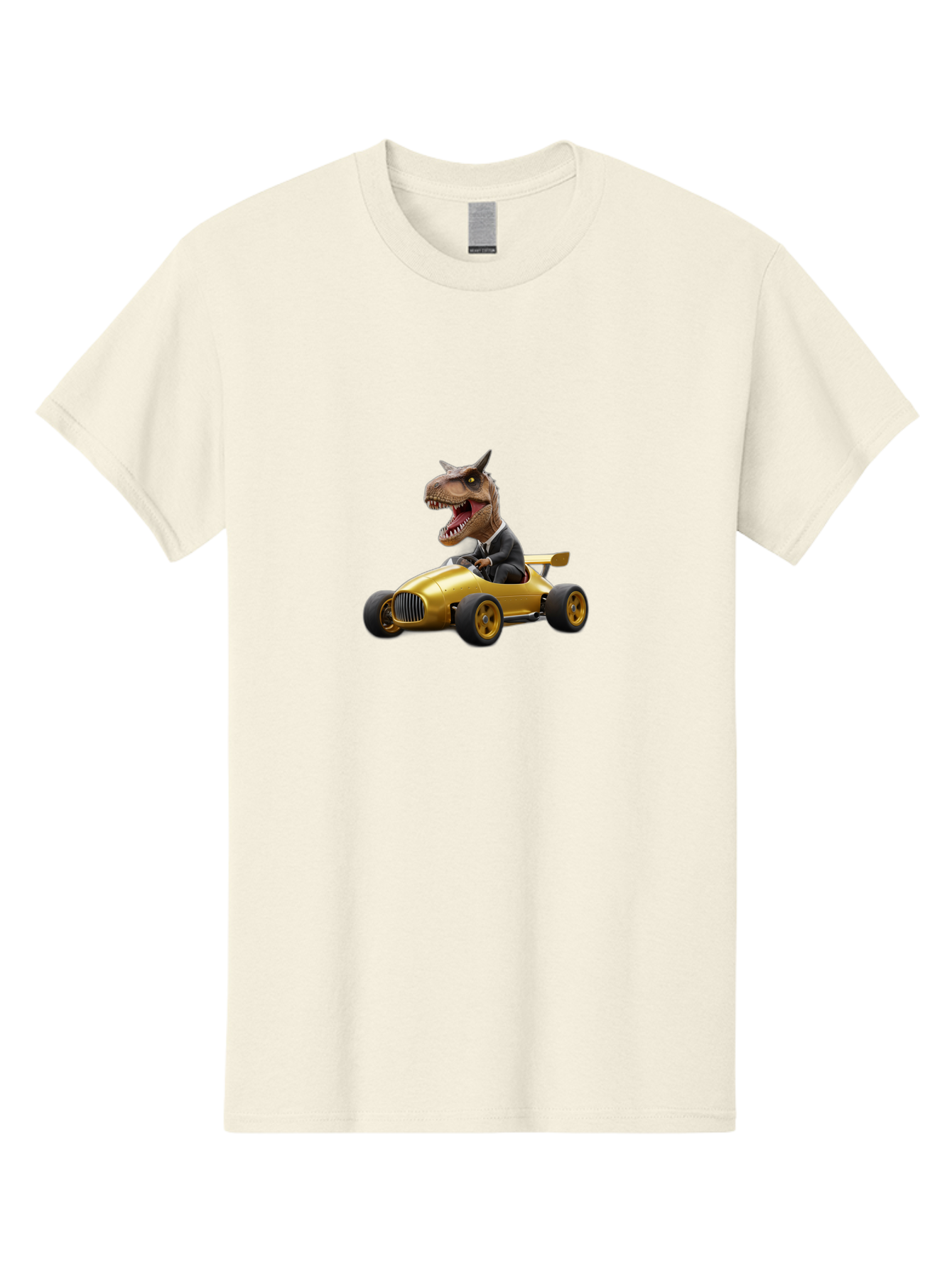 T-Rex-In-Suit-Driving-Gold-Car Men'S Graphic Tee, 100% Cotton, Comfortable Casual Summer Wear, Machine Washable, Vintage Camera, Old Camera, Antique Camera, Black Camera, Classic Photography, Photography Equipment, Nostalgic Device, Bai438