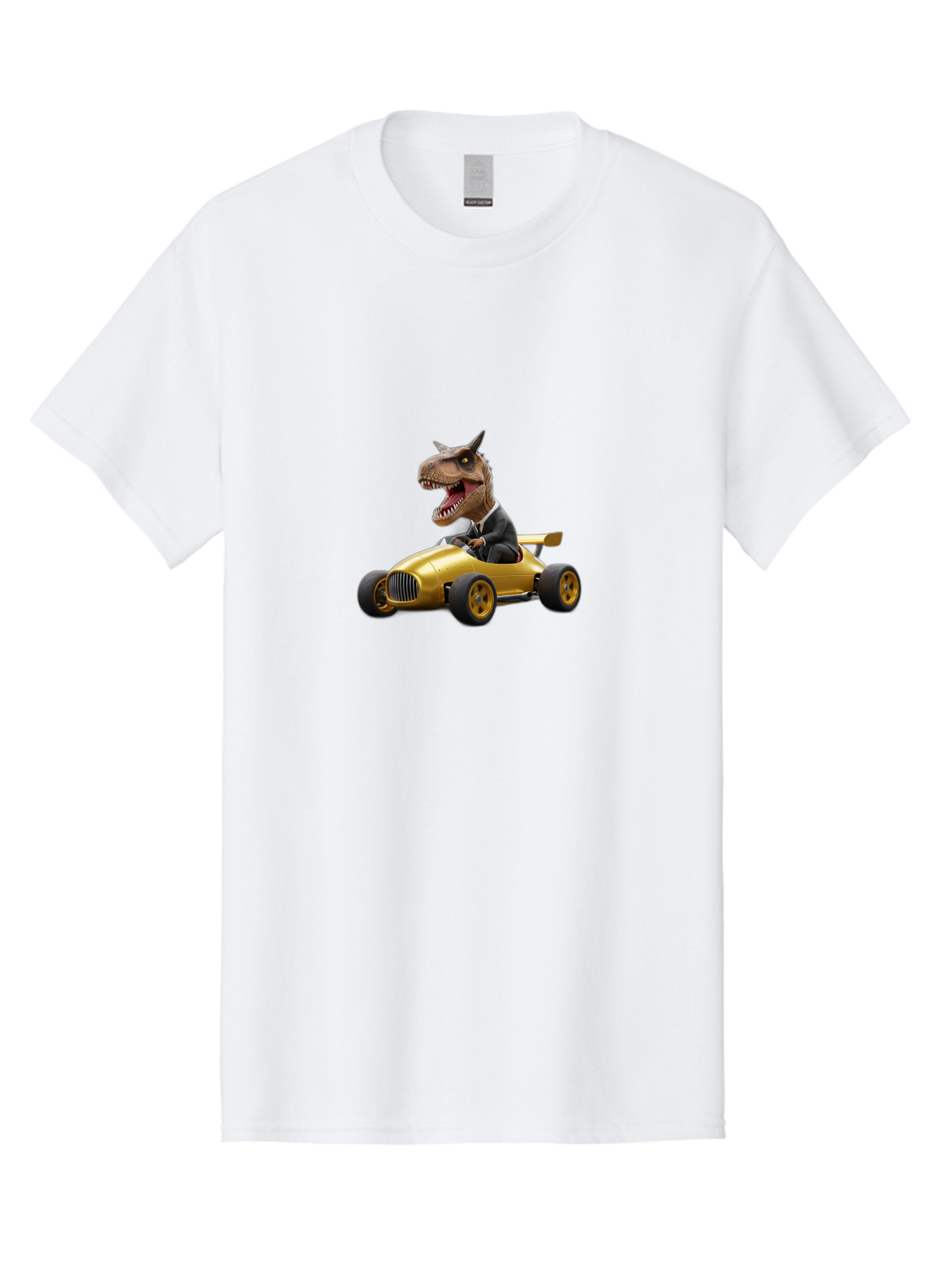 T-Rex-In-Suit-Driving-Gold-Car Men'S Graphic Tee, 100% Cotton, Comfortable Casual Summer Wear, Machine Washable, Vintage Camera, Old Camera, Antique Camera, Black Camera, Classic Photography, Photography Equipment, Nostalgic Device, Bai438
