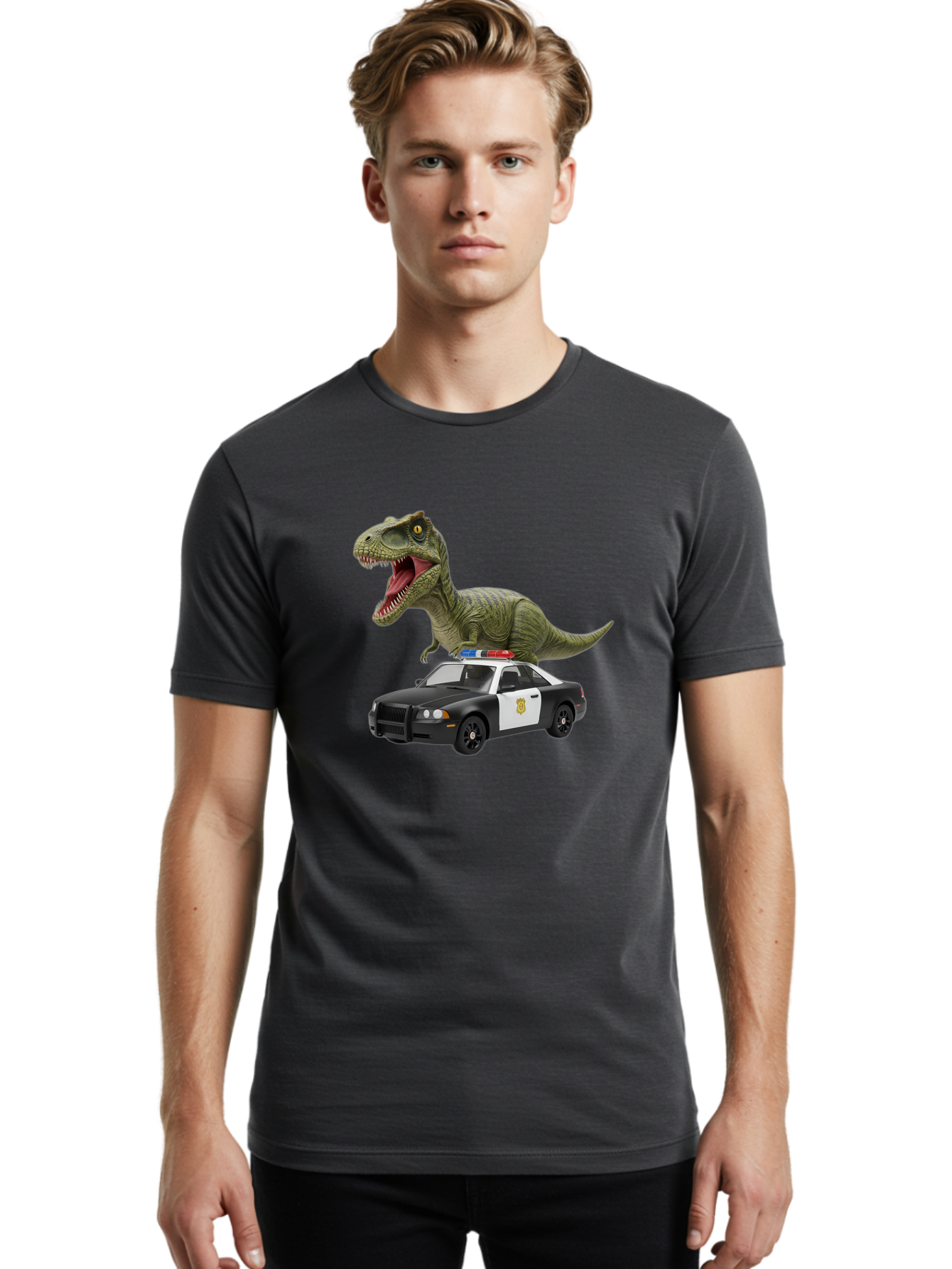 T-Rex-Police-Car Men'S Graphic Tee, 100% Cotton, Comfortable Casual Summer Wear, Machine Washable, Vintage Camera, Old Camera, Antique Camera, Black Camera, Classic Photography, Photography Equipment, Nostalgic Device, Film Camera, Camera Art Bai441