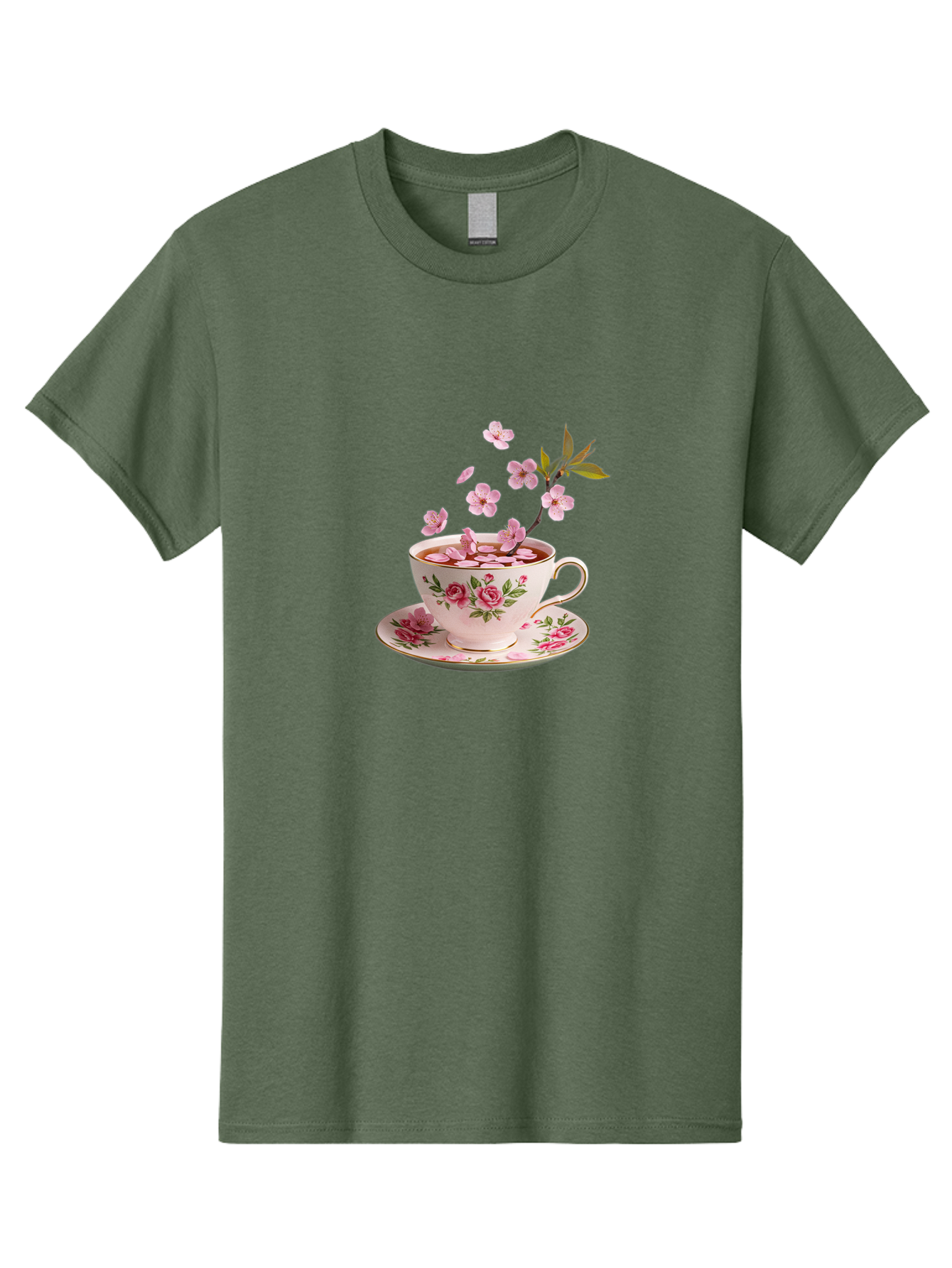 Tea-Cup-With-Cherry-Blossoms-1 Men'S Graphic Tee, 100% Cotton, Comfortable Casual Summer Wear, Machine Washable, Vintage Camera, Old Camera, Antique Camera, Black Camera, Classic Photography, Photography Equipment, Nostalgic Device, Bai446
