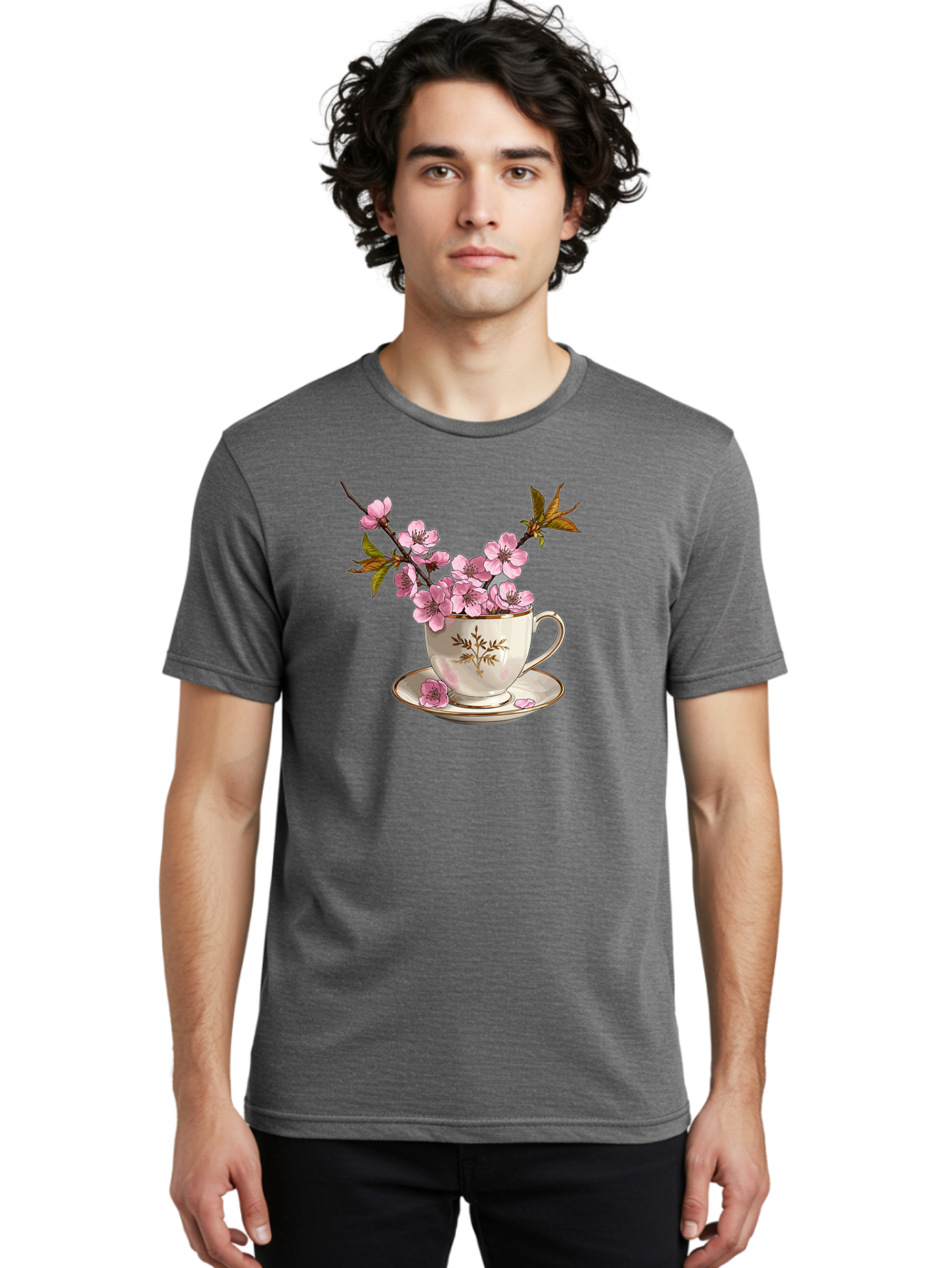 Tea-Cup-With-Cherry-Blossoms-2 Men'S Graphic Tee, 100% Cotton, Comfortable Casual Summer Wear, Machine Washable, Vintage Camera, Old Camera, Antique Camera, Black Camera, Classic Photography, Photography Equipment, Nostalgic Device, Bai447