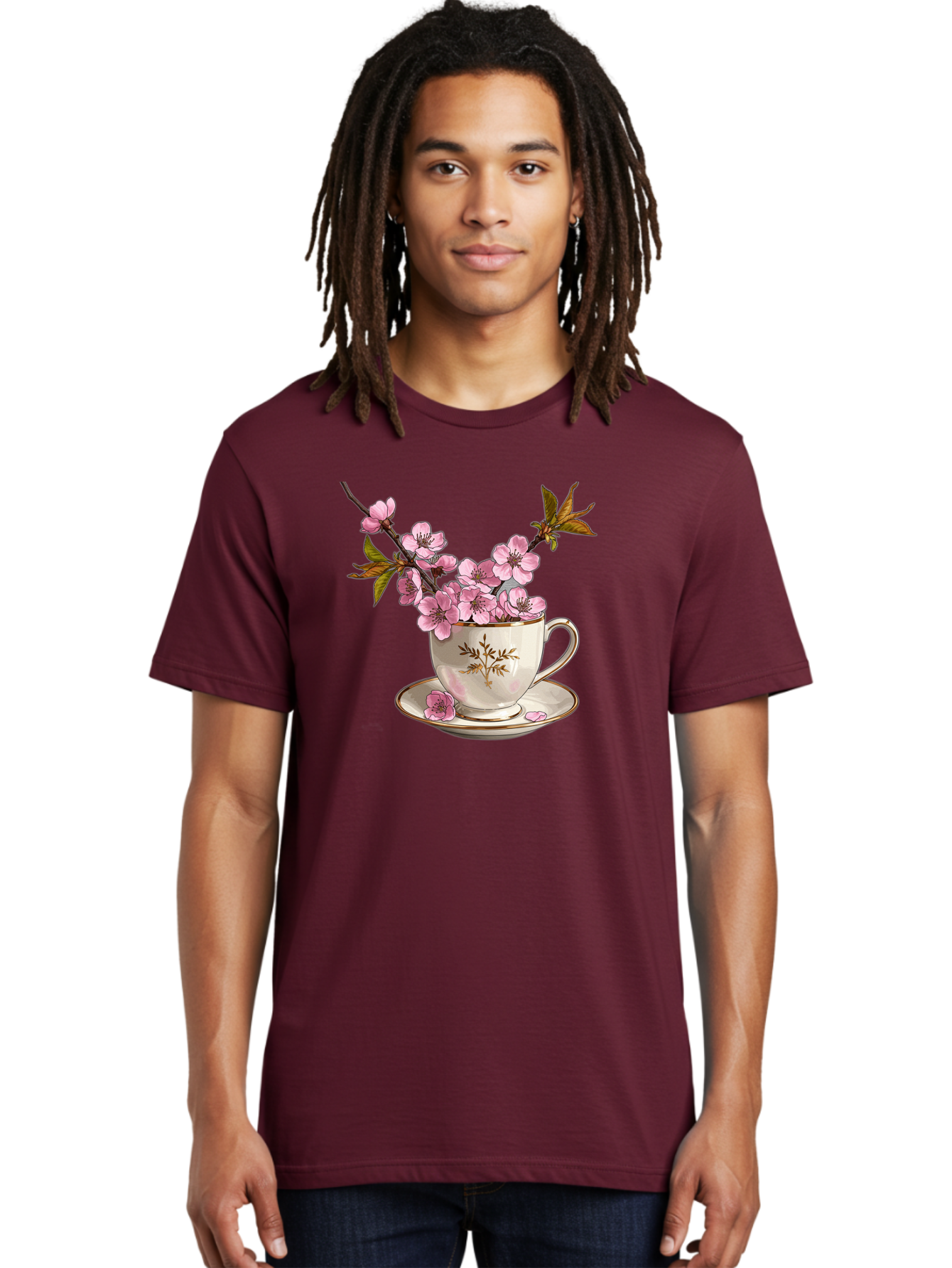 Tea-Cup-With-Cherry-Blossoms-2 Men'S Graphic Tee, 100% Cotton, Comfortable Casual Summer Wear, Machine Washable, Vintage Camera, Old Camera, Antique Camera, Black Camera, Classic Photography, Photography Equipment, Nostalgic Device, Bai447