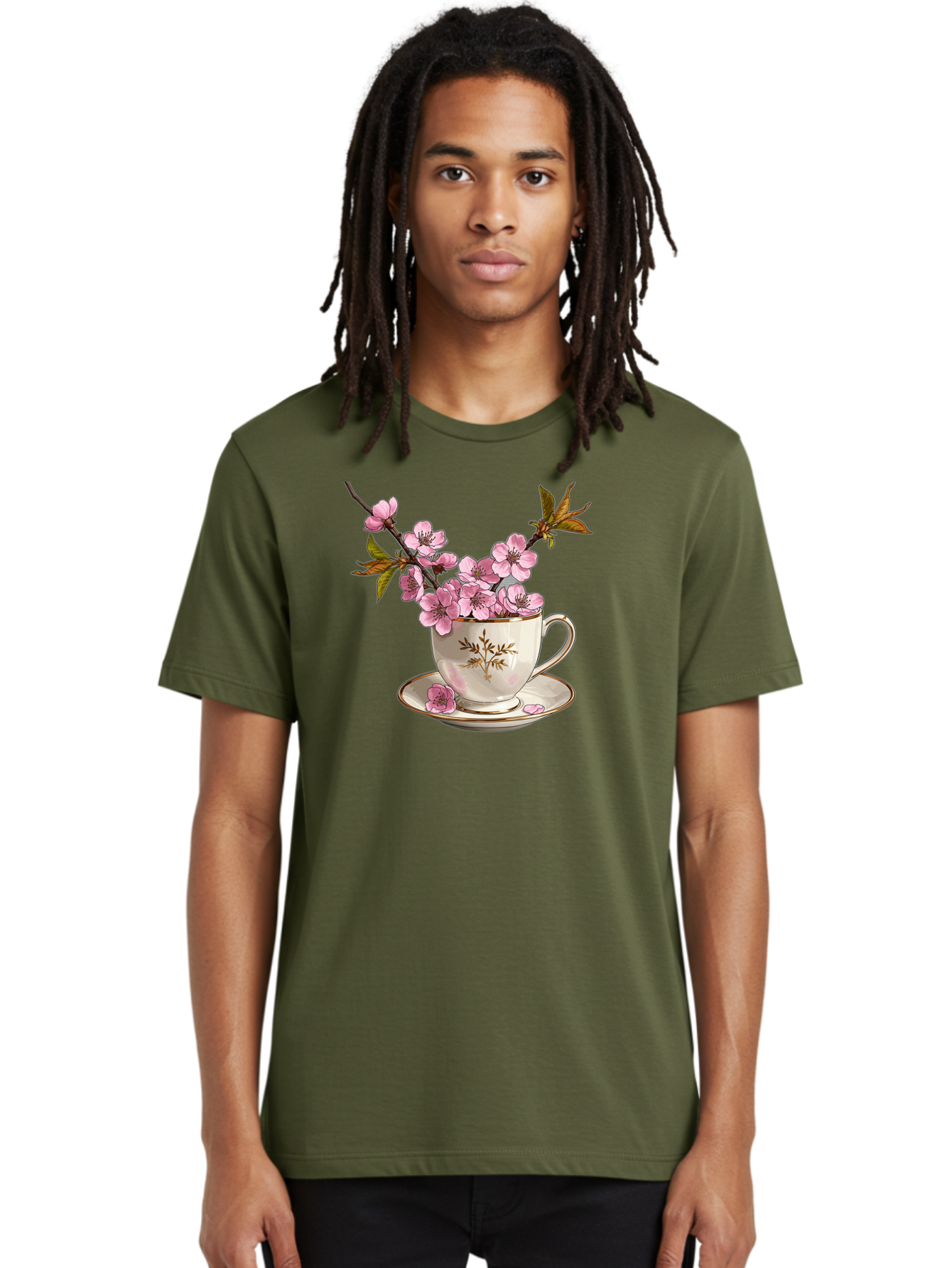 Tea-Cup-With-Cherry-Blossoms-2 Men'S Graphic Tee, 100% Cotton, Comfortable Casual Summer Wear, Machine Washable, Vintage Camera, Old Camera, Antique Camera, Black Camera, Classic Photography, Photography Equipment, Nostalgic Device, Bai447
