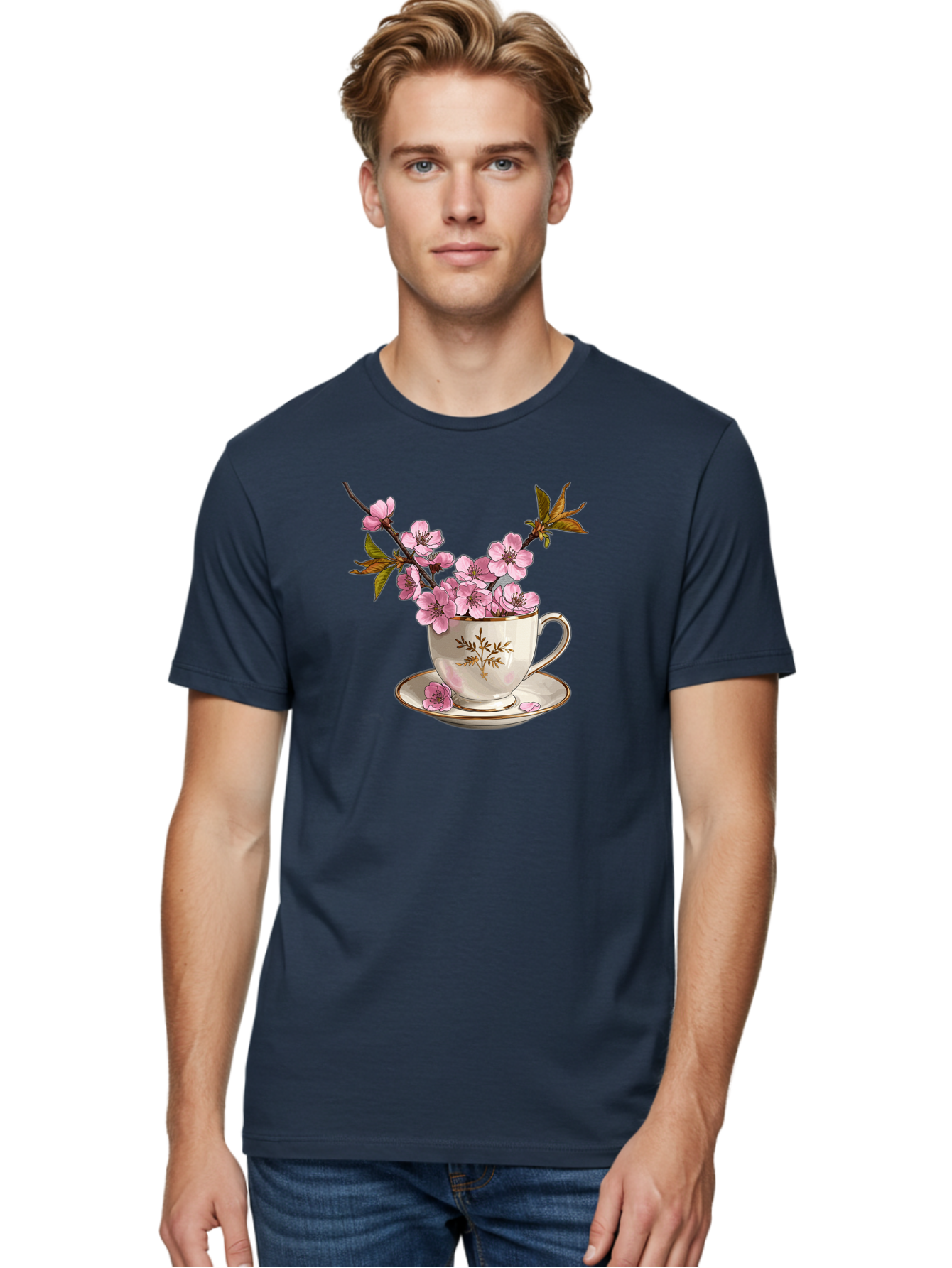Tea-Cup-With-Cherry-Blossoms-2 Men'S Graphic Tee, 100% Cotton, Comfortable Casual Summer Wear, Machine Washable, Vintage Camera, Old Camera, Antique Camera, Black Camera, Classic Photography, Photography Equipment, Nostalgic Device, Bai447