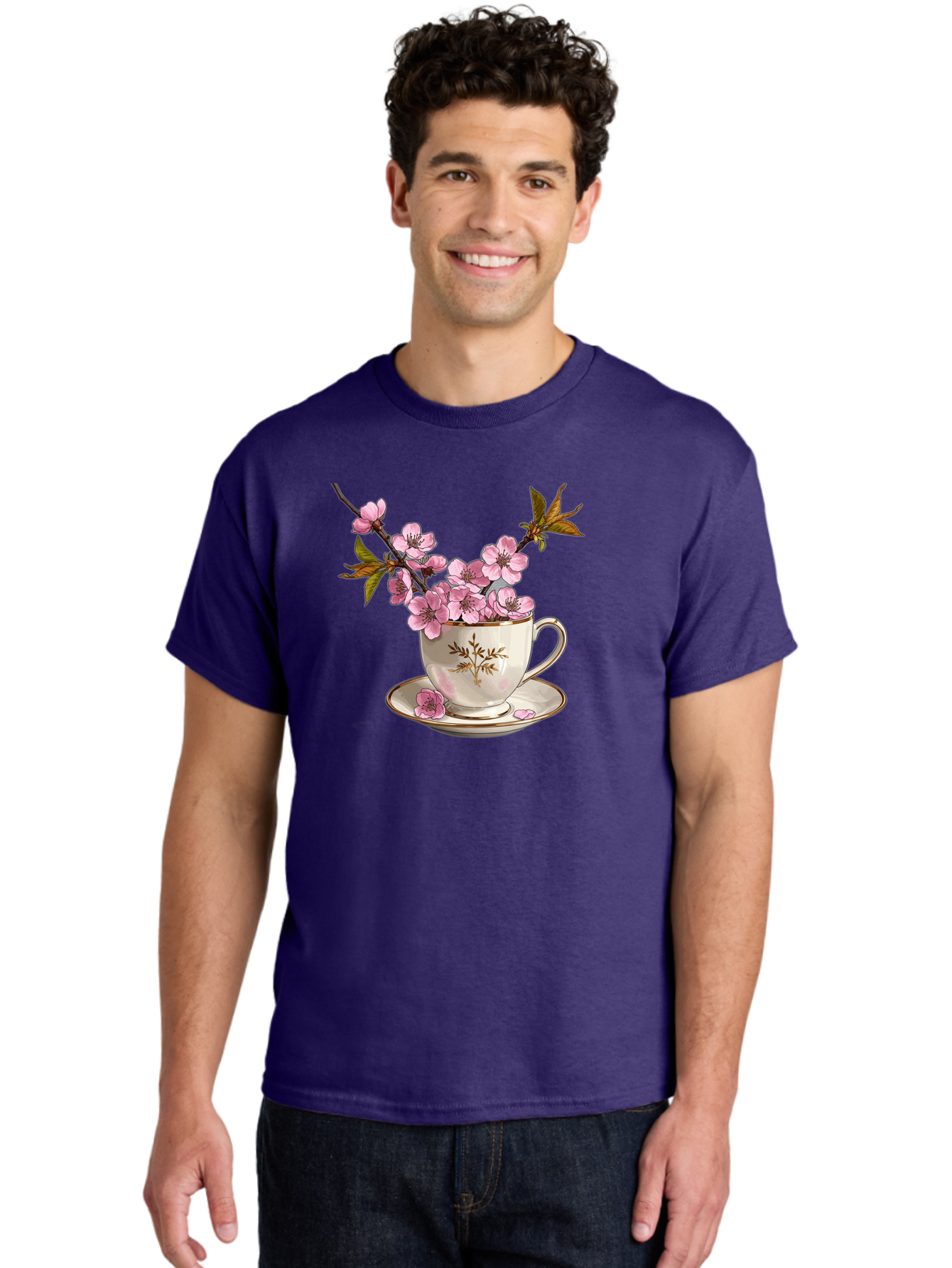 Tea-Cup-With-Cherry-Blossoms-2 Men'S Graphic Tee, 100% Cotton, Comfortable Casual Summer Wear, Machine Washable, Vintage Camera, Old Camera, Antique Camera, Black Camera, Classic Photography, Photography Equipment, Nostalgic Device, Bai447