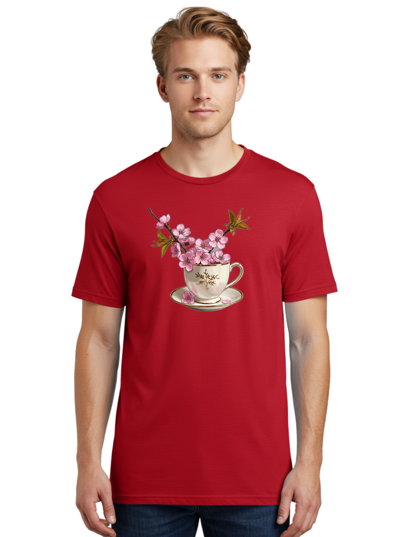 Tea-Cup-With-Cherry-Blossoms-2 Men'S Graphic Tee, 100% Cotton, Comfortable Casual Summer Wear, Machine Washable, Vintage Camera, Old Camera, Antique Camera, Black Camera, Classic Photography, Photography Equipment, Nostalgic Device, Bai447
