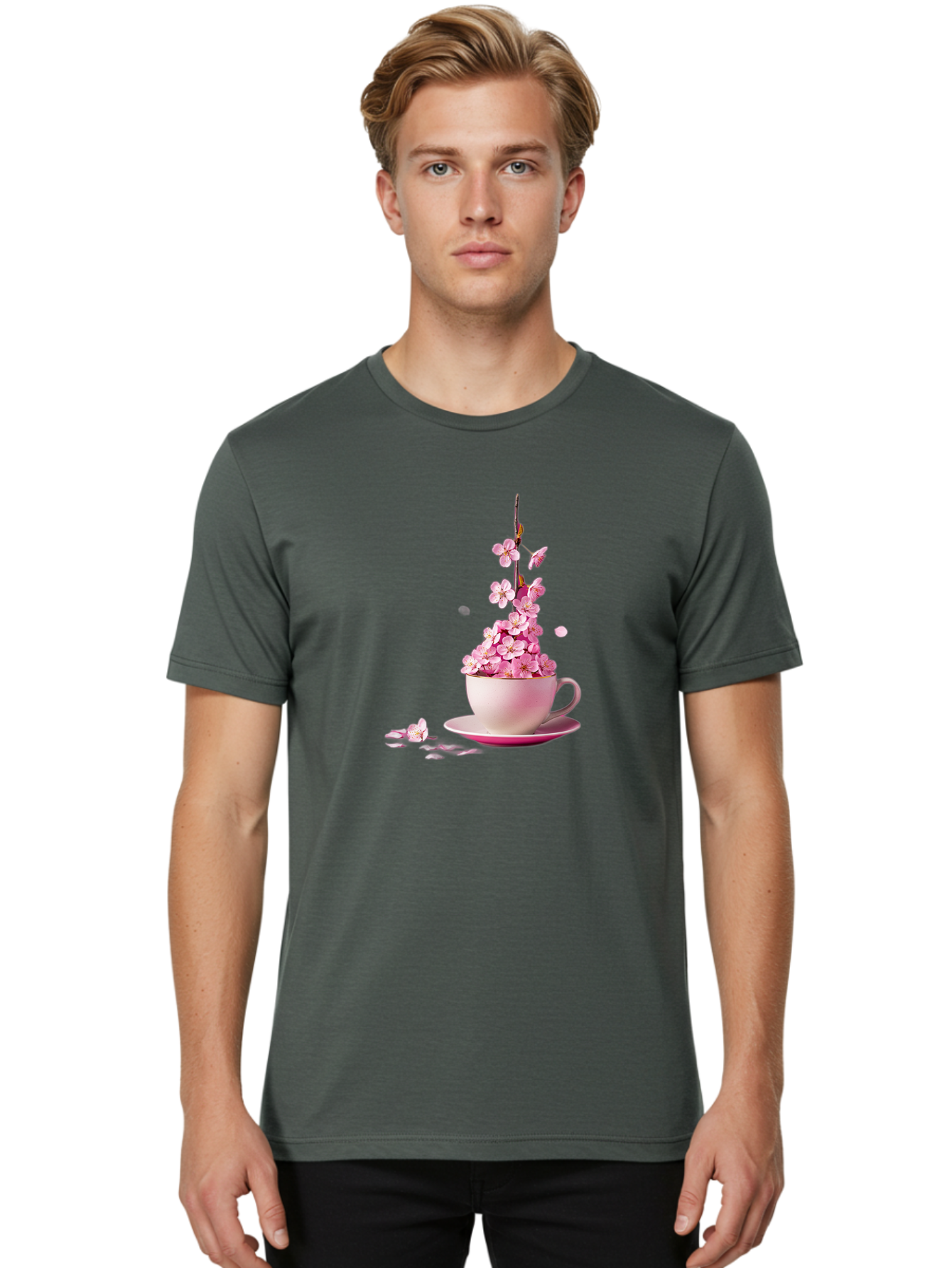 Tea-Cup-With-Flowers Men'S Graphic Tee, 100% Cotton, Comfortable Casual Summer Wear, Machine Washable, Vintage Camera, Old Camera, Antique Camera, Black Camera, Classic Photography, Photography Equipment, Nostalgic Device, Film Camera, Bai449