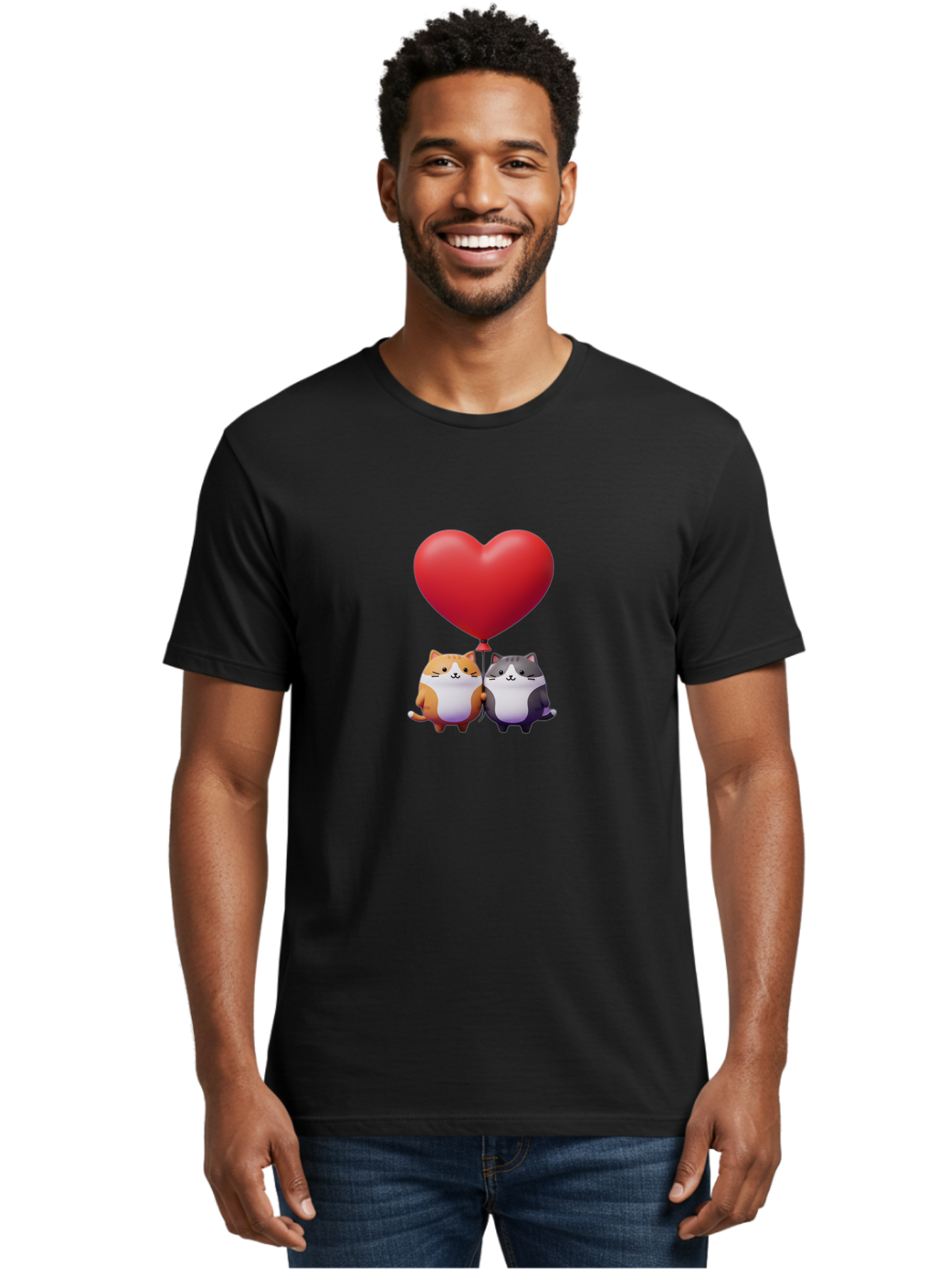 Two-Cats-With-Heart-Balloon Men'S Graphic Tee, 100% Cotton, Comfortable Casual Summer Wear, Machine Washable, Vintage Camera, Old Camera, Antique Camera, Black Camera, Classic Photography, Photography Equipment, Nostalgic Device, Film Camera, Bai490