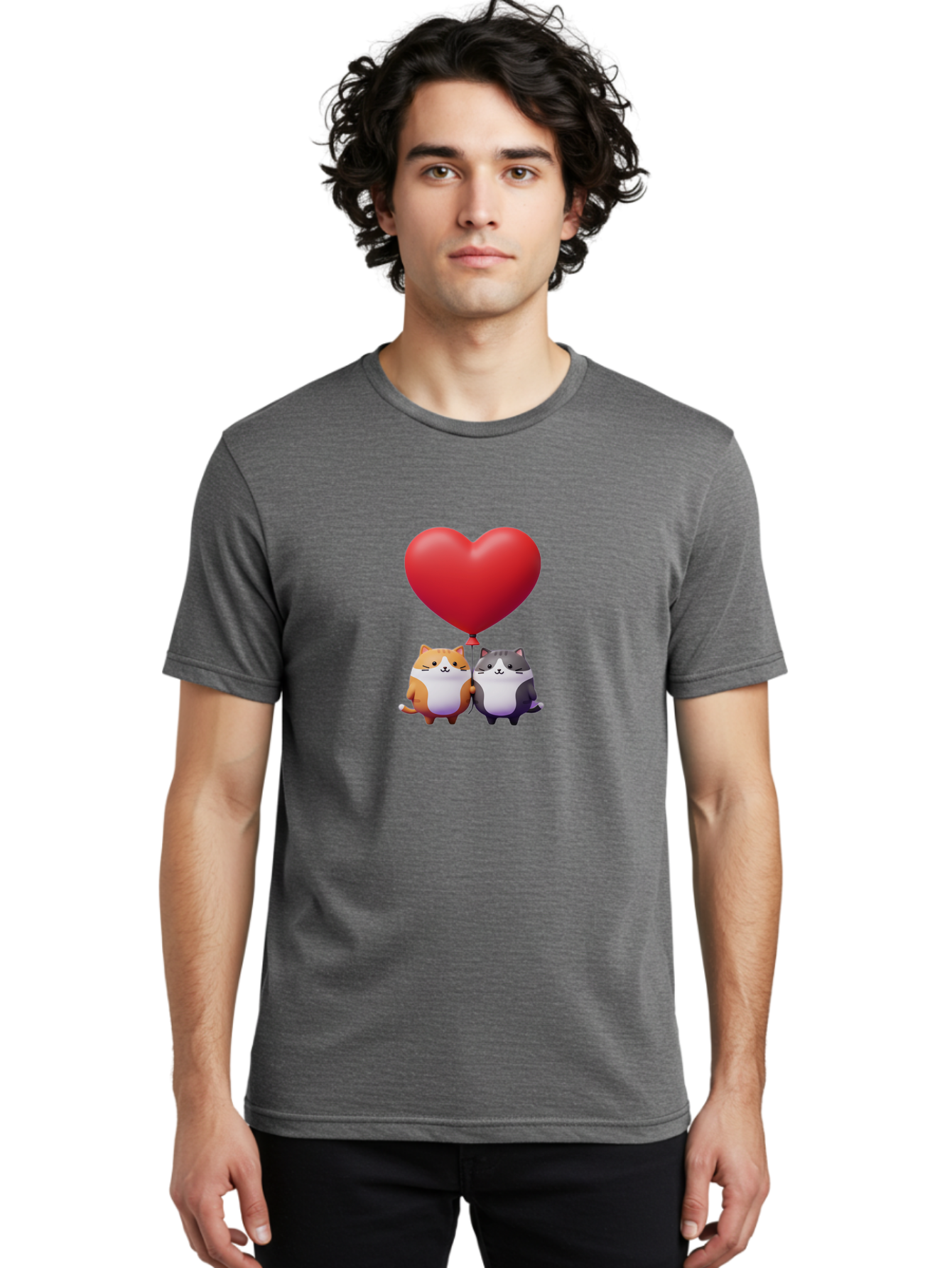 Two-Cats-With-Heart-Balloon Men'S Graphic Tee, 100% Cotton, Comfortable Casual Summer Wear, Machine Washable, Vintage Camera, Old Camera, Antique Camera, Black Camera, Classic Photography, Photography Equipment, Nostalgic Device, Film Camera, Bai490