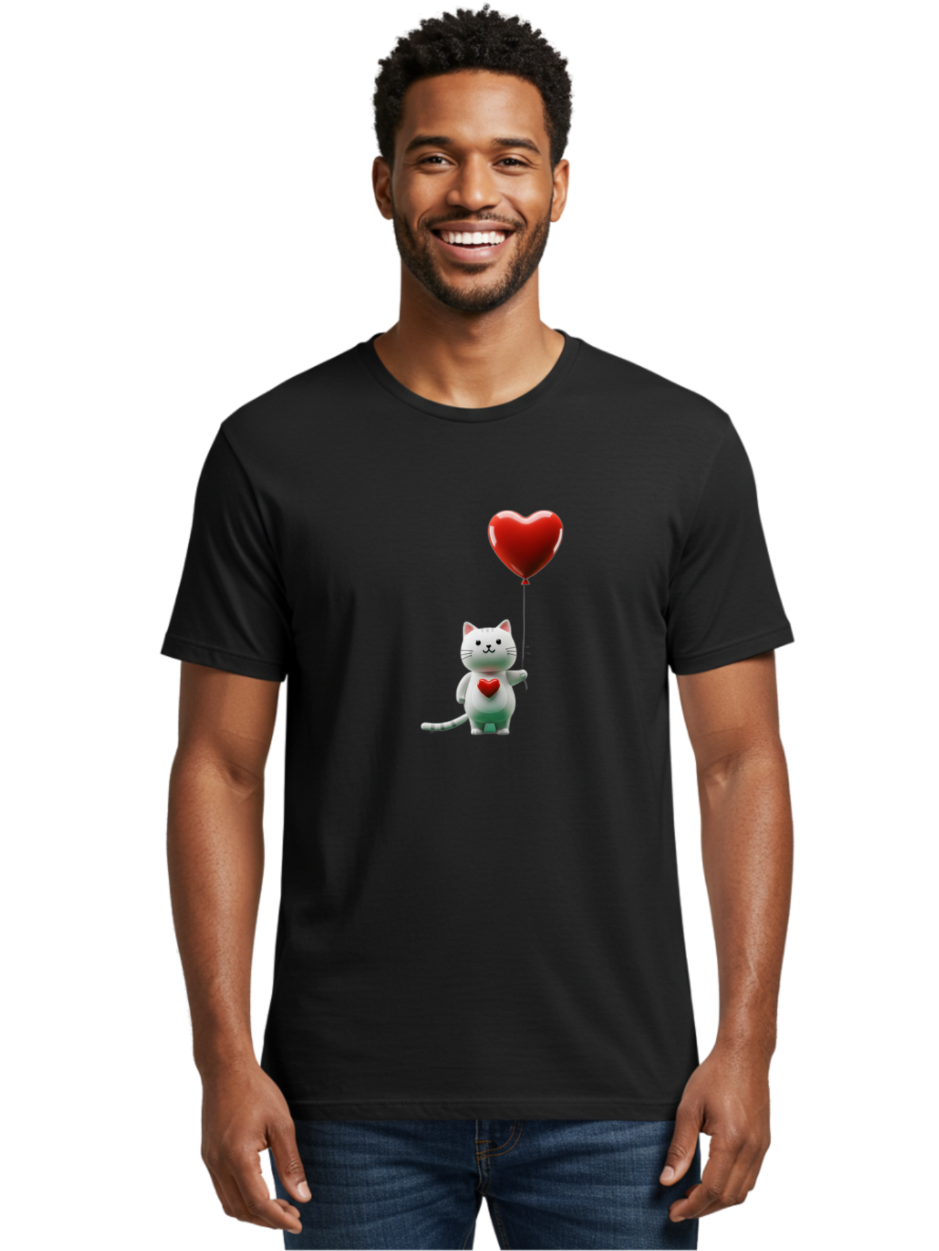 White-Cat-With-Heart-Balloon Men'S Graphic Tee, 100% Cotton, Comfortable Casual Summer Wear, Machine Washable, Vintage Camera, Old Camera, Antique Camera, Black Camera, Classic Photography, Photography Equipment, Nostalgic Device, Film Camera, Bai557